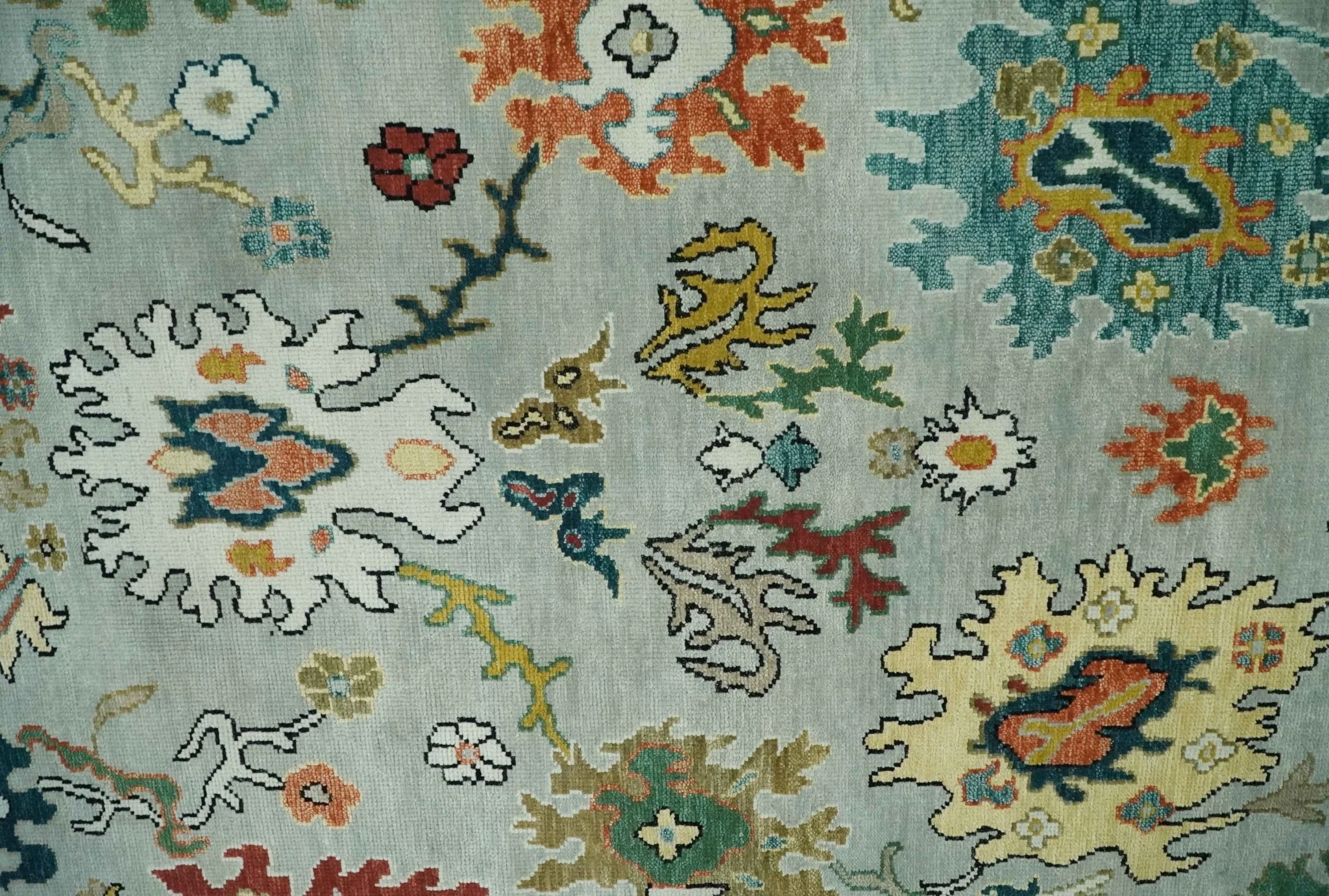 Silver, Ivory and Beige vibrant Colorful Hand knotted Multi Size Traditional Oushak wool Rug - Image 2