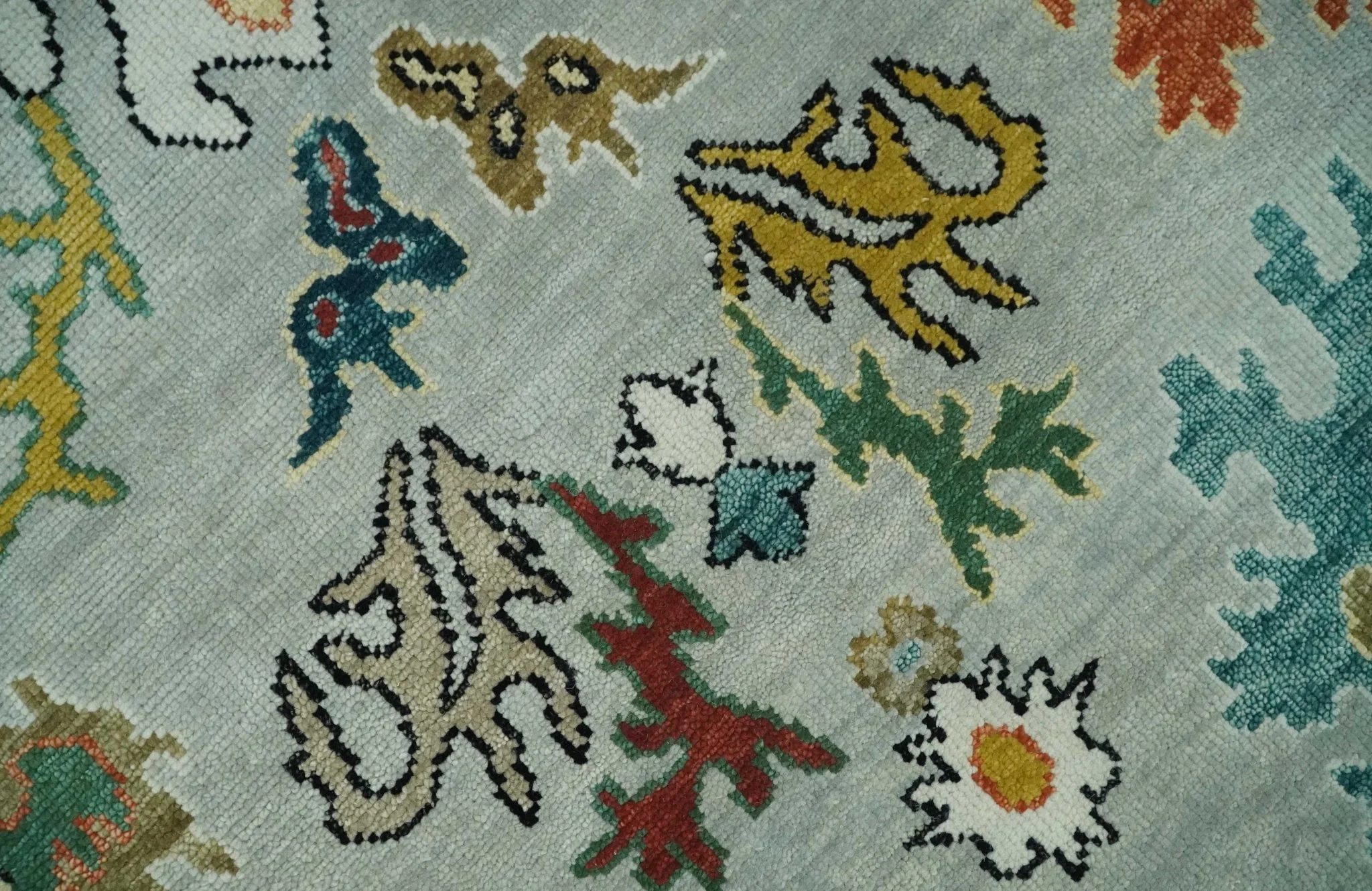 Silver, Ivory and Beige vibrant Colorful Hand knotted Multi Size Traditional Oushak wool Rug - Image 4