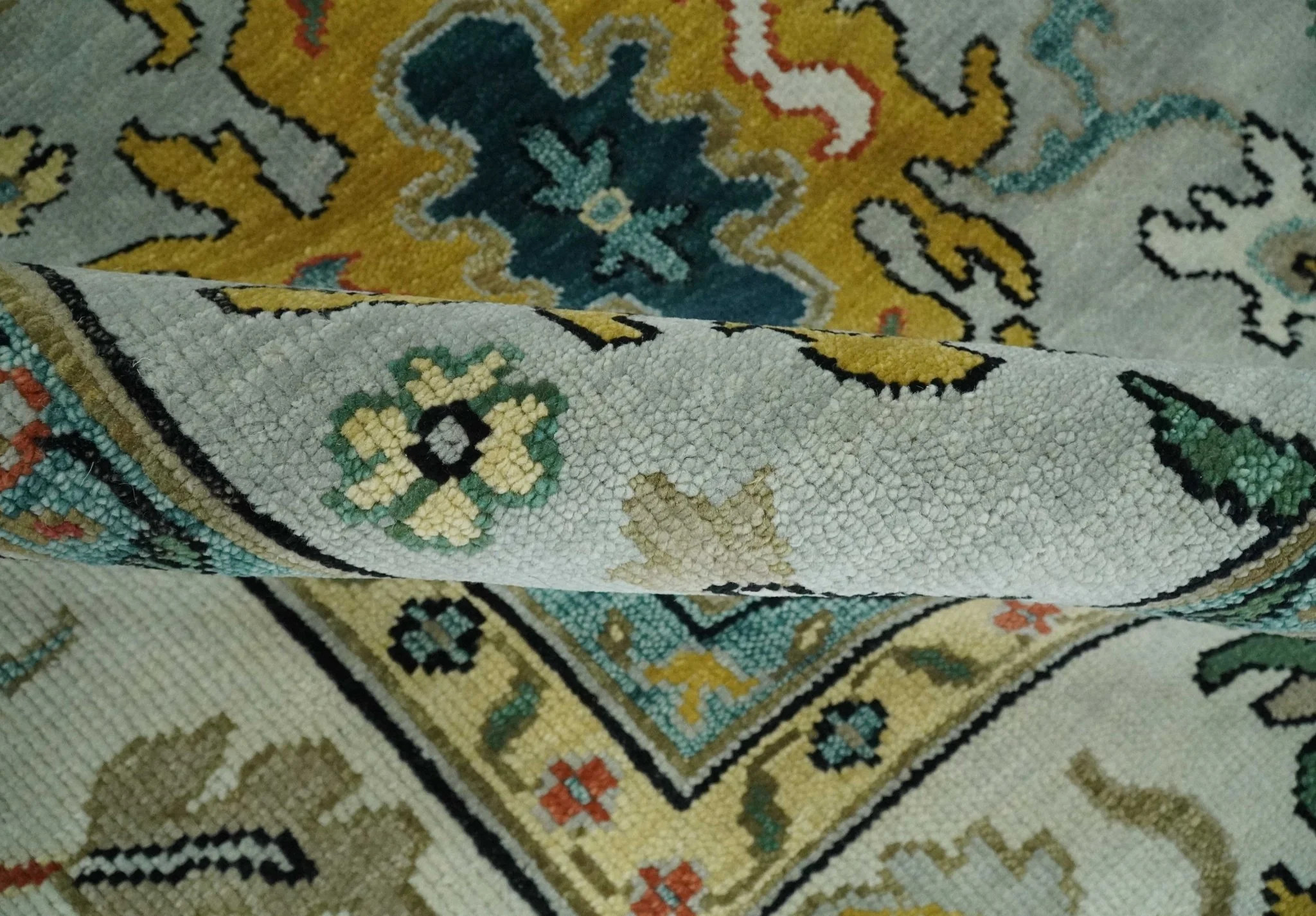 Silver, Ivory and Beige vibrant Colorful Hand knotted Multi Size Traditional Oushak wool Rug - Image 8