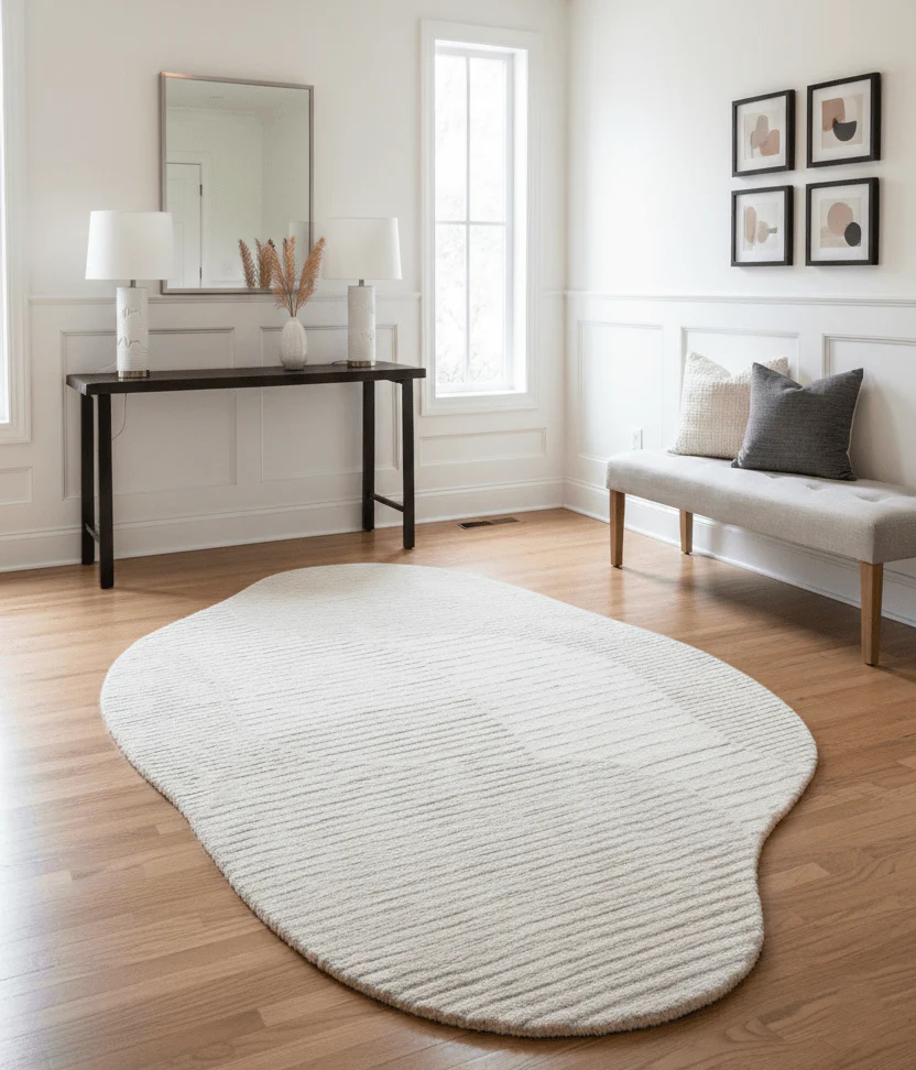 Stone Modern Silver and Beige Ripple Hand Tufted 5x7 Wool Rug - Image 2