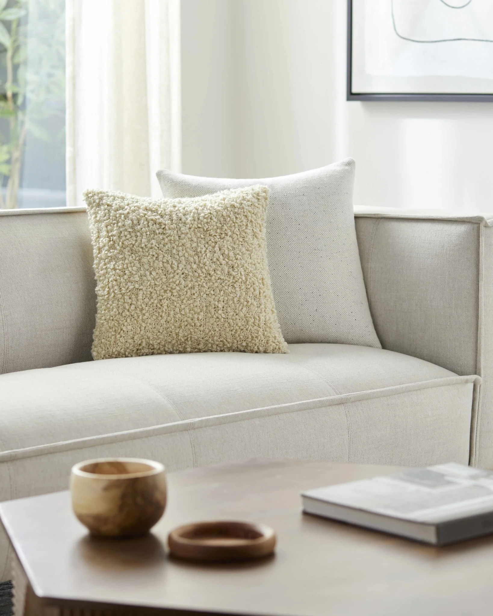 Modern Solid Beige fluffy loop textured Square Throw pillow - Image 6