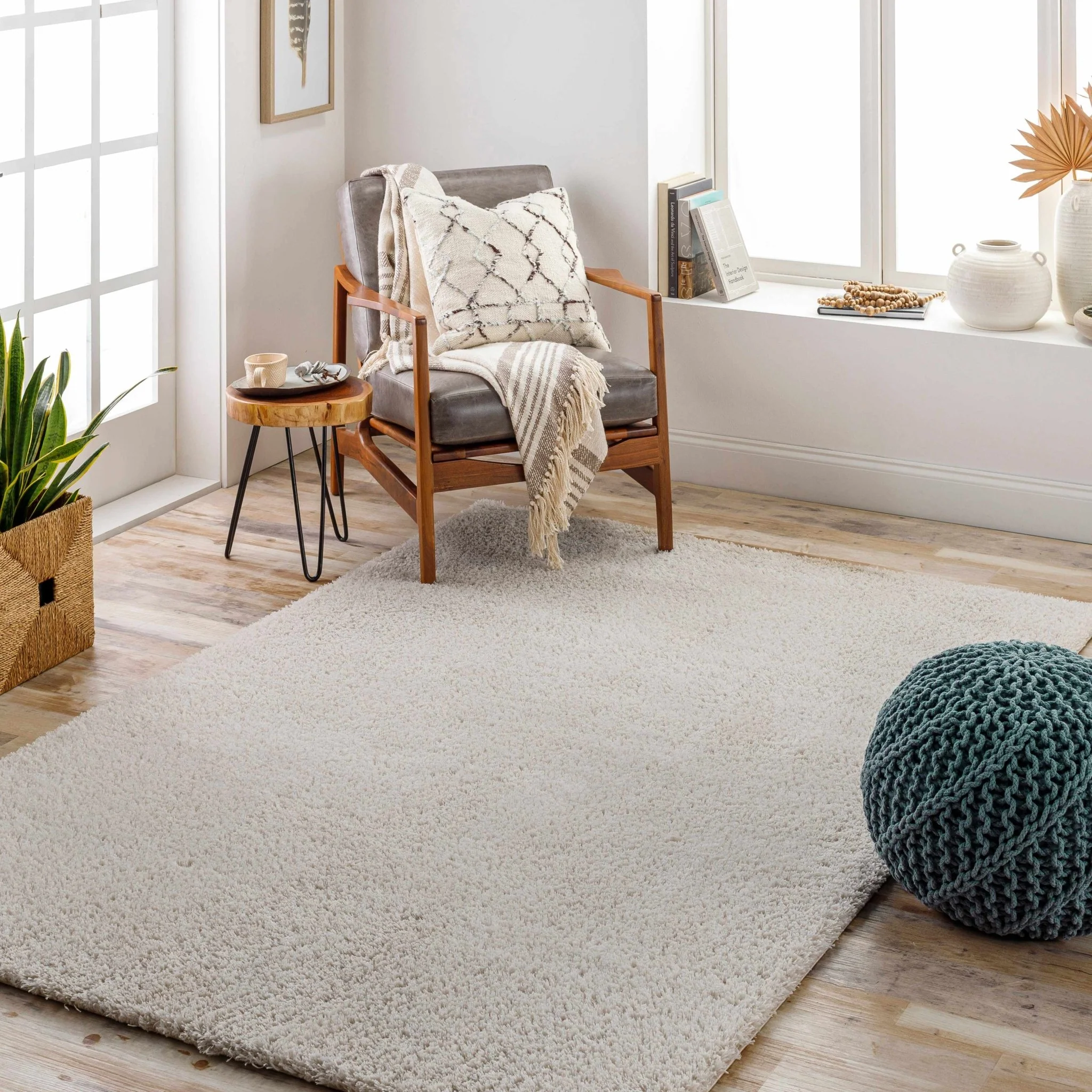 Modern Solid Beige Plush Pile Area Rug - Image 2