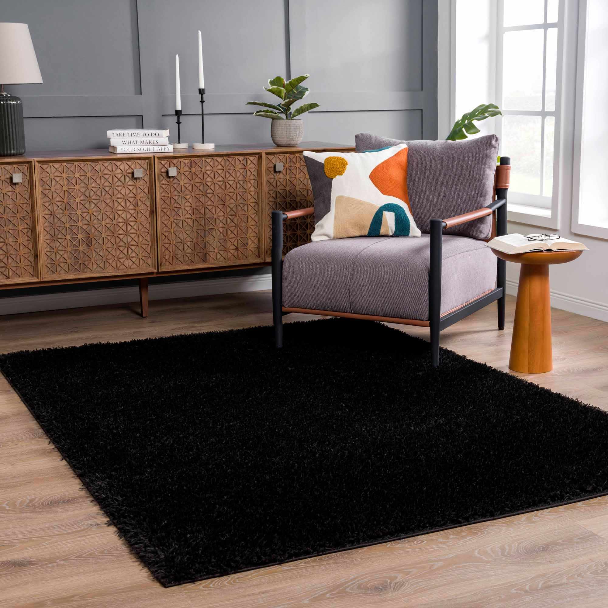 Modern Solid Black Plush Pile Moroccan Style Washable Area Rug - Image 15