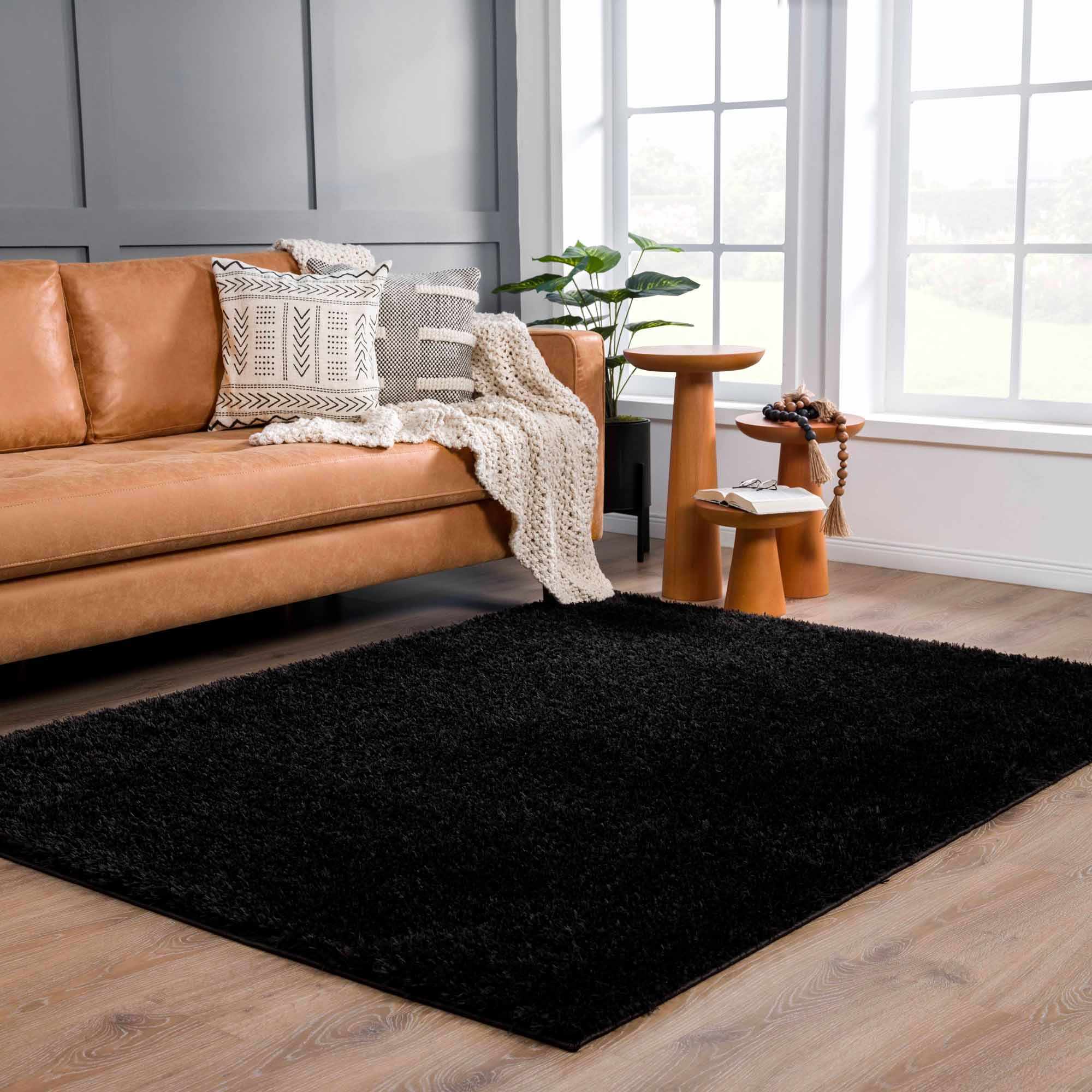 Modern Solid Black Plush Pile Moroccan Style Washable Area Rug - Image 16