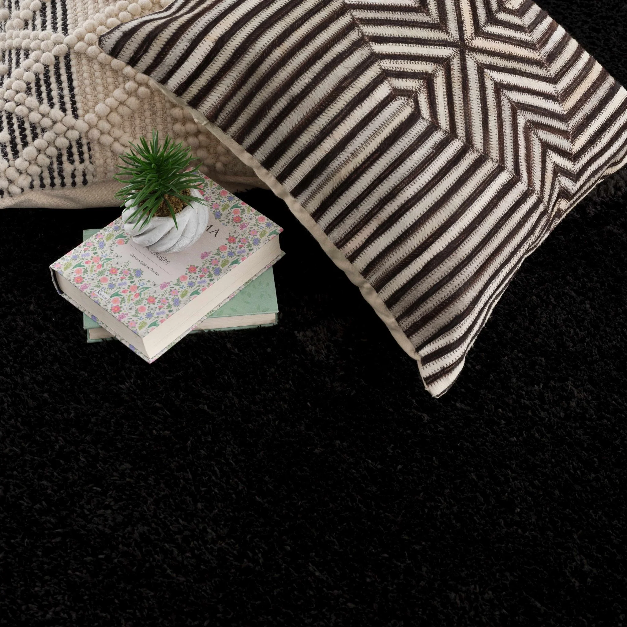 Modern Solid Black Plush Pile Moroccan Area Rug - Image 10