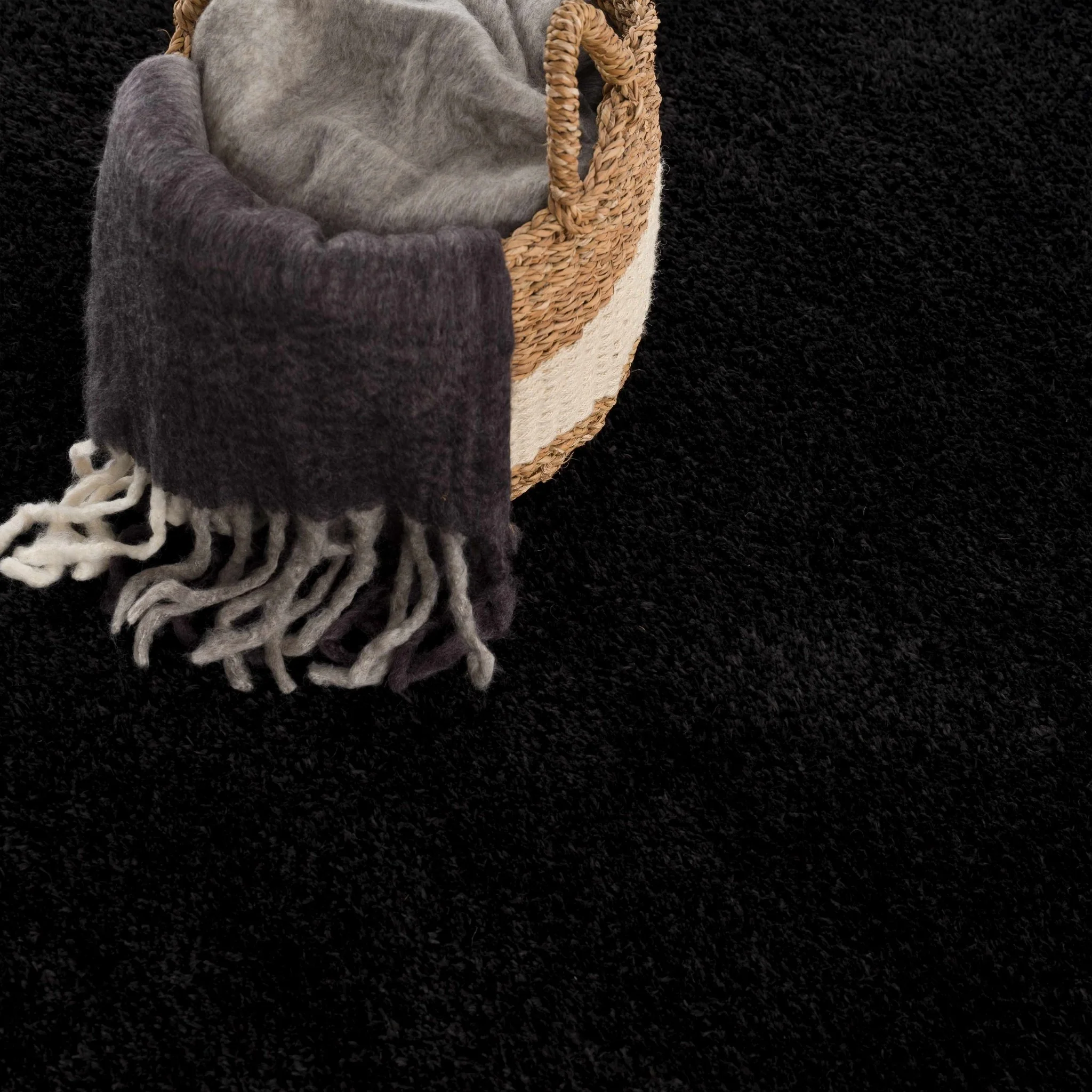 Modern Solid Black Plush Pile Moroccan Area Rug - Image 11