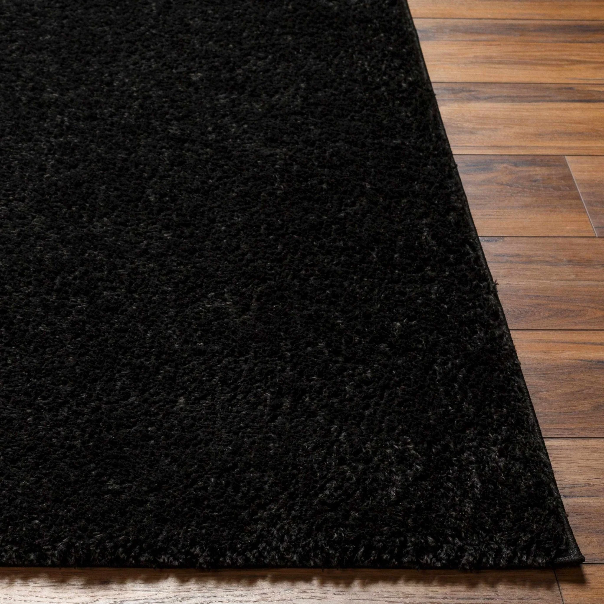 Modern Solid Black Plush Pile Moroccan Area Rug - Image 15