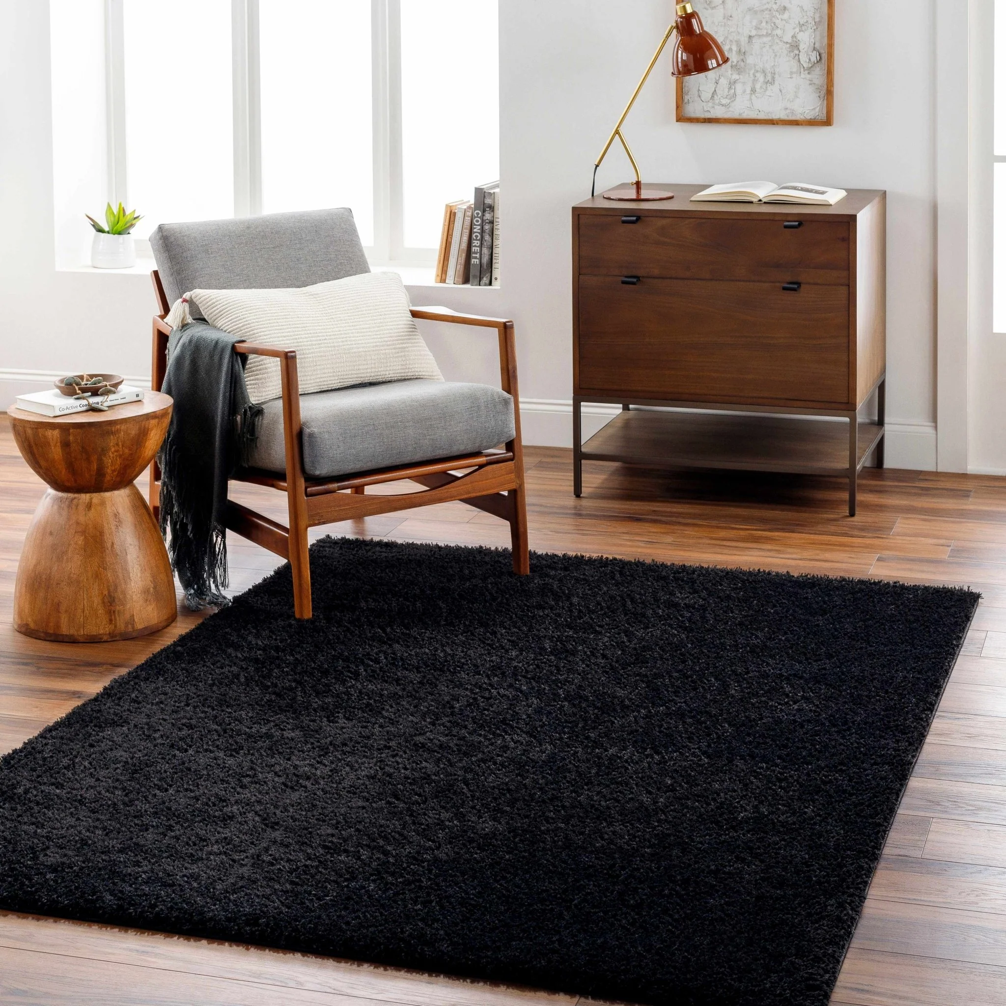Modern Solid Black Plush Pile Moroccan Area Rug - Image 17