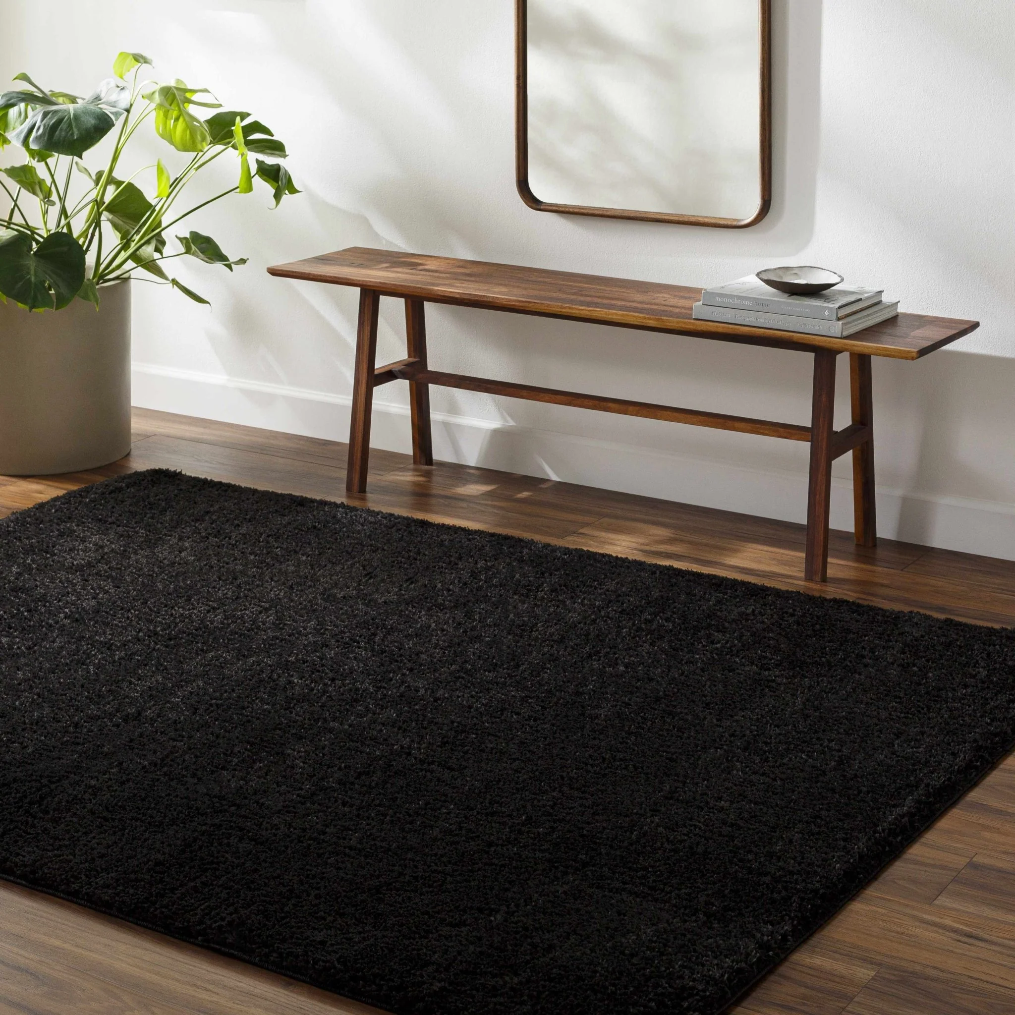 Modern Solid Black Plush Pile Moroccan Area Rug - Image 21