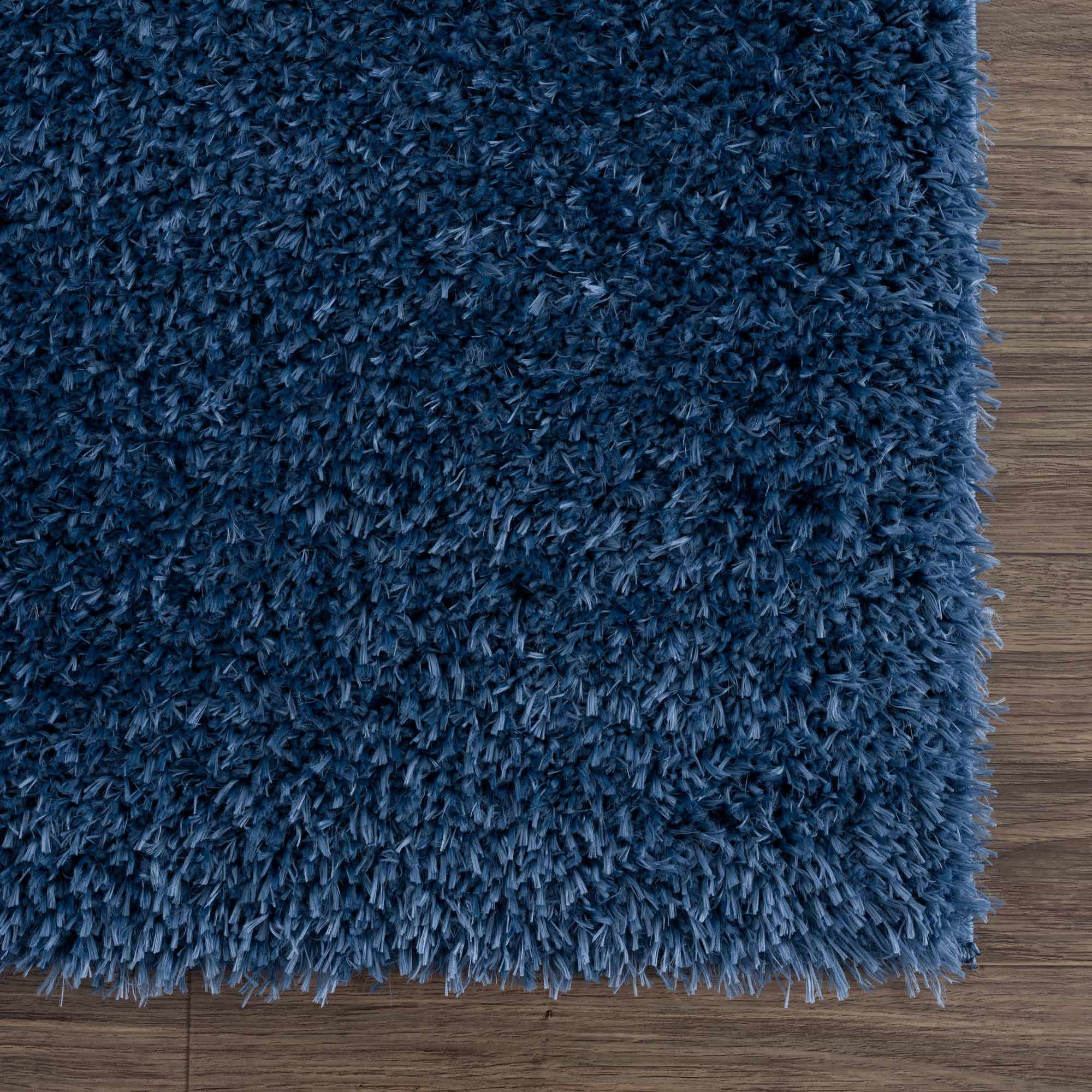 Modern Solid Blue Plush Pile Moroccan Style Washable Area Rug - Image 10