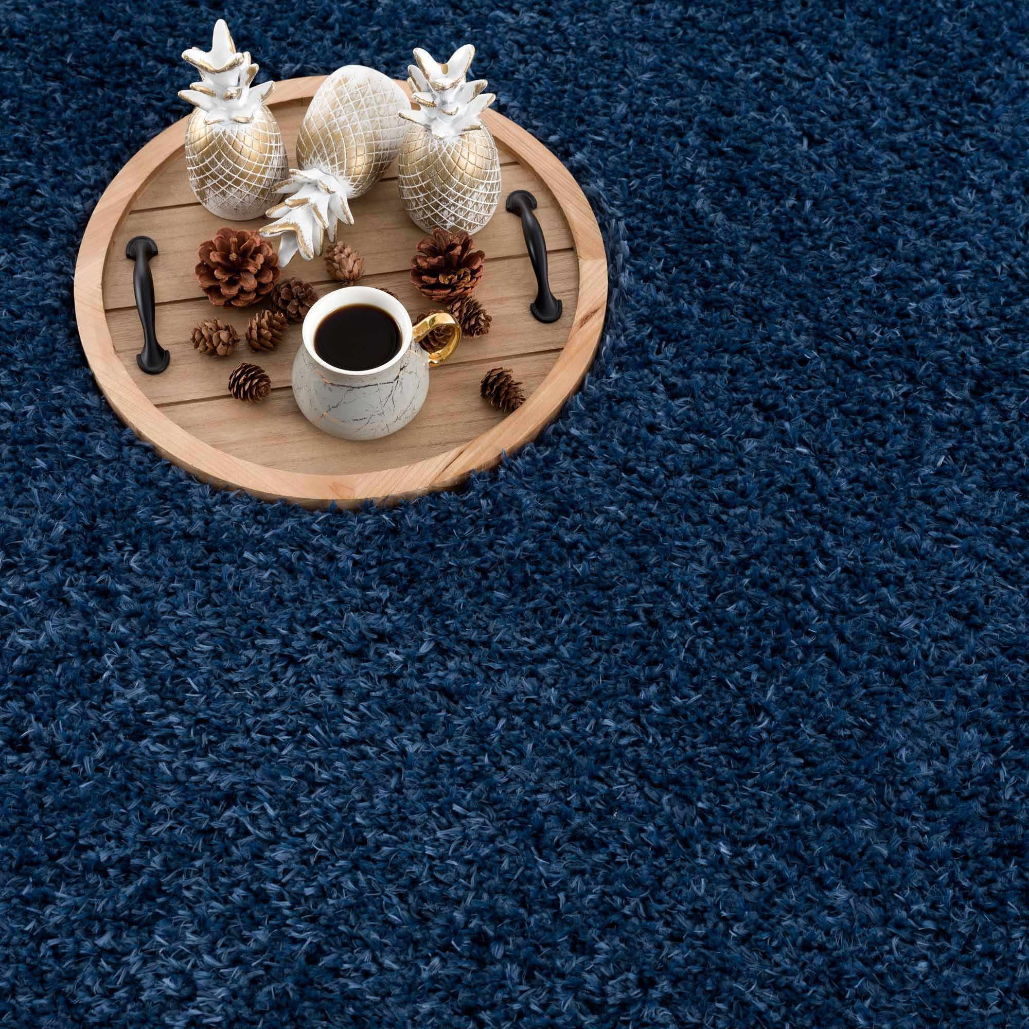 Modern Solid Blue Plush Pile Moroccan Style Washable Area Rug - Image 13