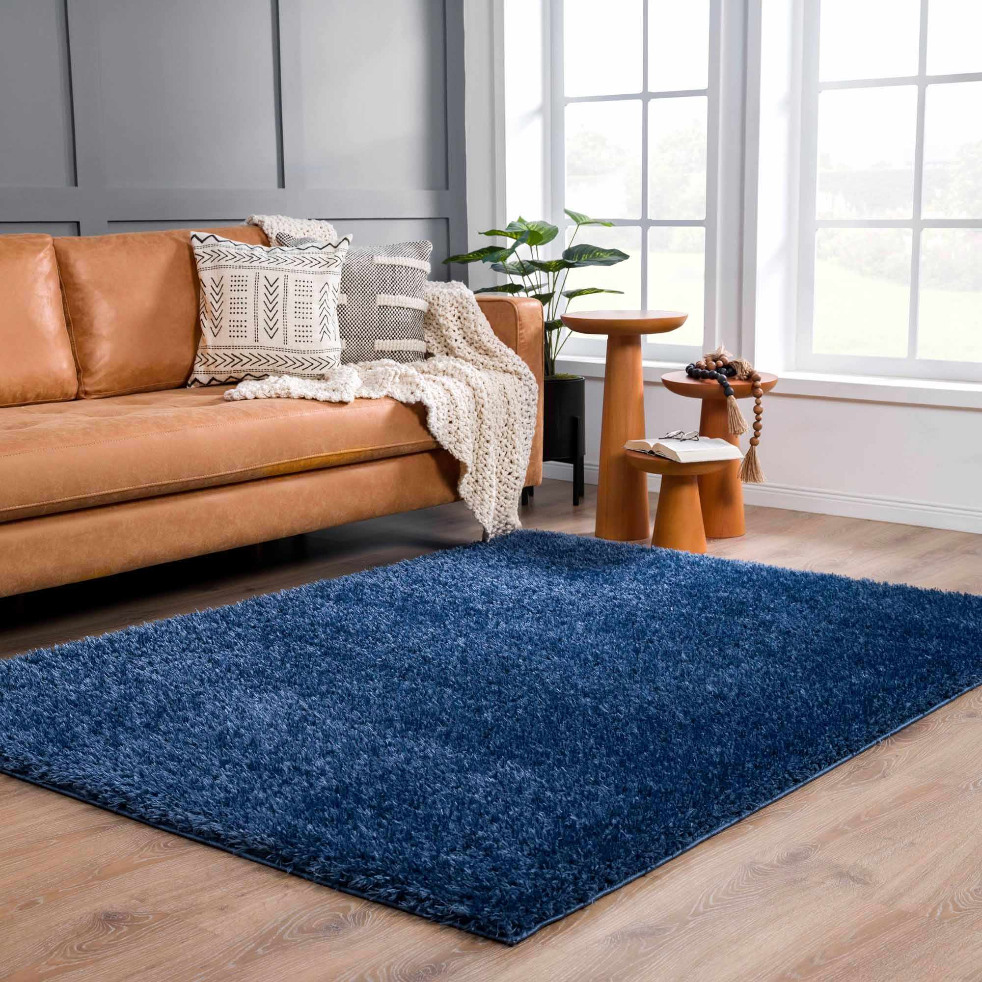 Modern Solid Blue Plush Pile Moroccan Style Washable Area Rug - Image 16