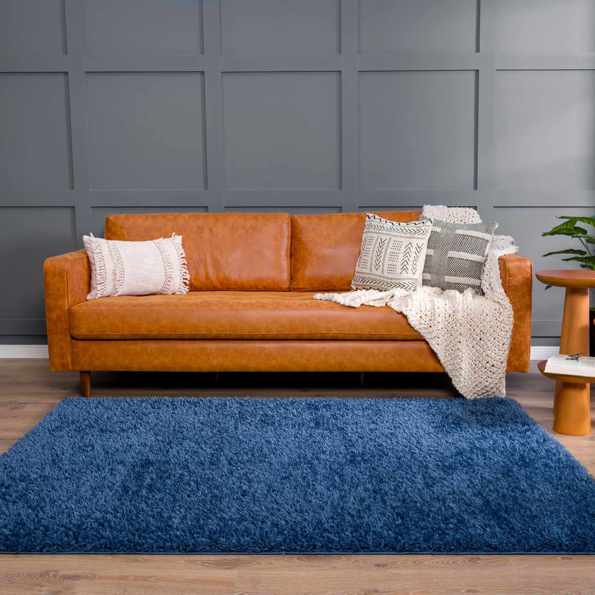 Modern Solid Blue Plush Pile Moroccan Style Washable Area Rug - Image 17