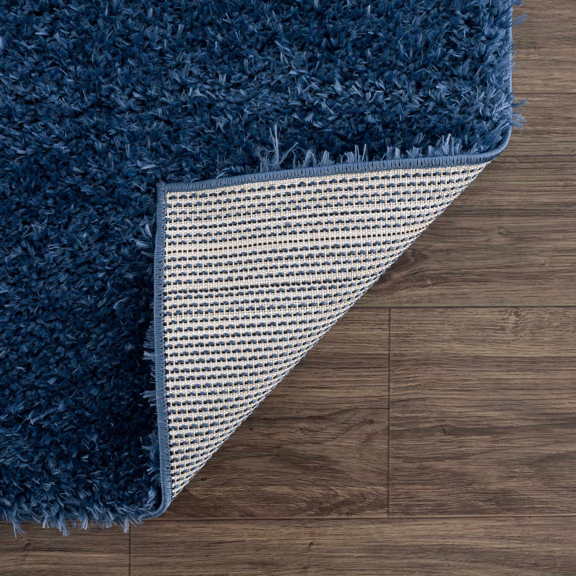 Modern Solid Blue Plush Pile Moroccan Style Washable Area Rug - Image 5