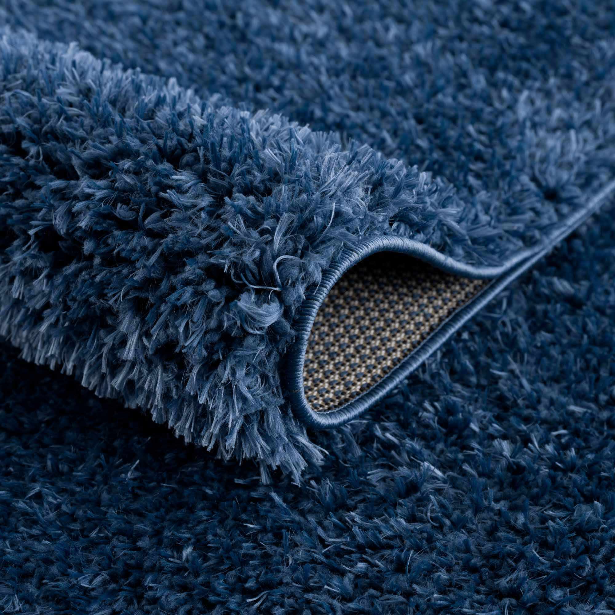 Modern Solid Blue Plush Pile Moroccan Style Washable Area Rug - Image 6