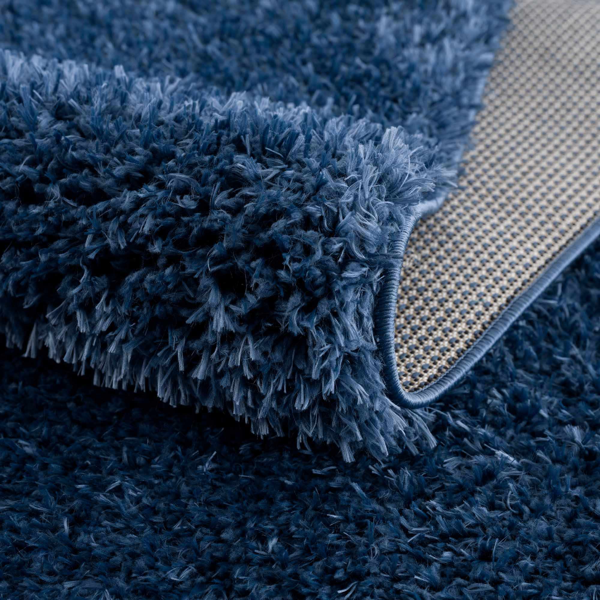 Modern Solid Blue Plush Pile Moroccan Style Washable Area Rug - Image 7