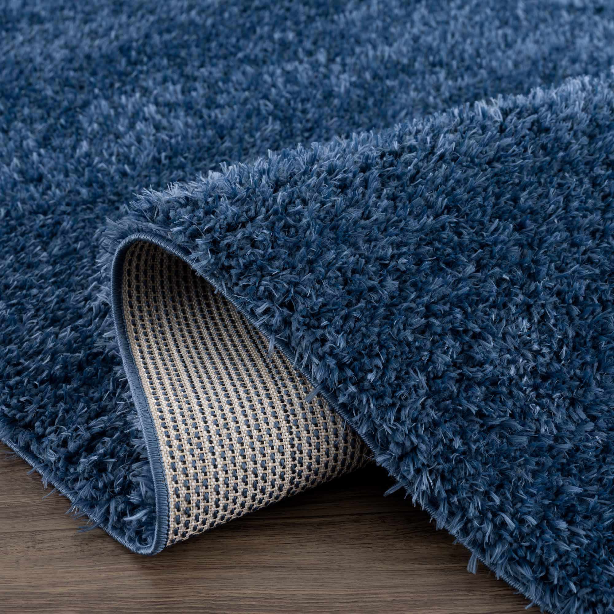 Modern Solid Blue Plush Pile Moroccan Style Washable Area Rug - Image 9