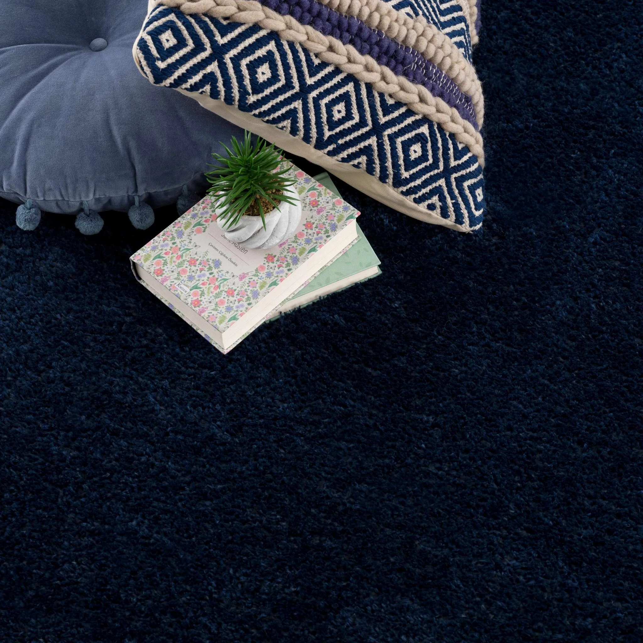 Modern Solid Blue Plush Pile Moroccan Area Rug - Image 11