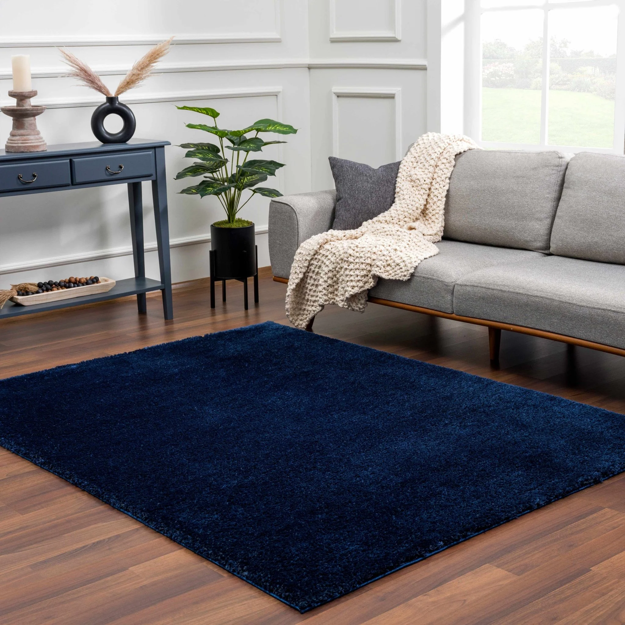 Modern Solid Blue Plush Pile Moroccan Area Rug - Image 12