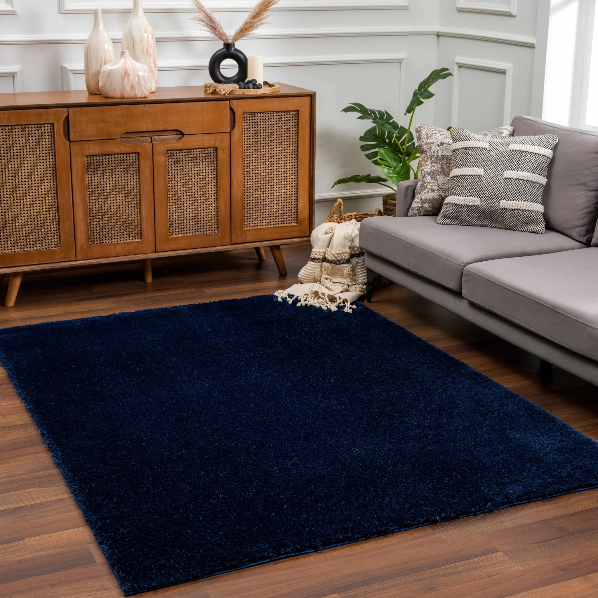 Modern Solid Blue Plush Pile Moroccan Area Rug - Image 13