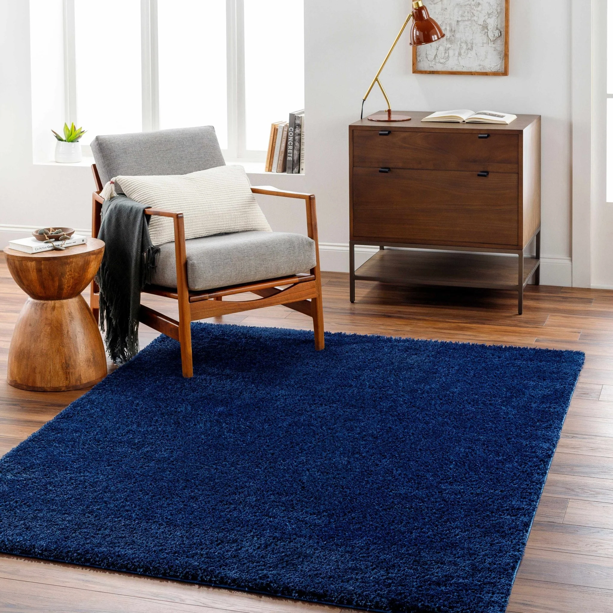 Modern Solid Blue Plush Pile Moroccan Area Rug - Image 19