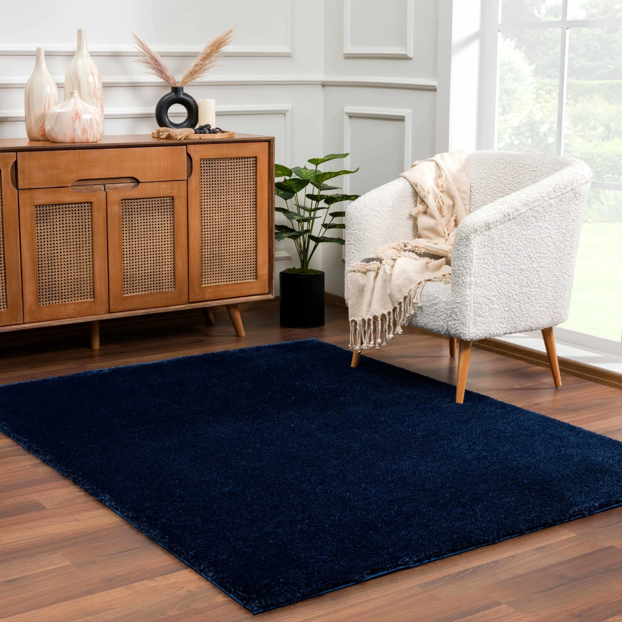 Modern Solid Blue Plush Pile Moroccan Area Rug - Image 2