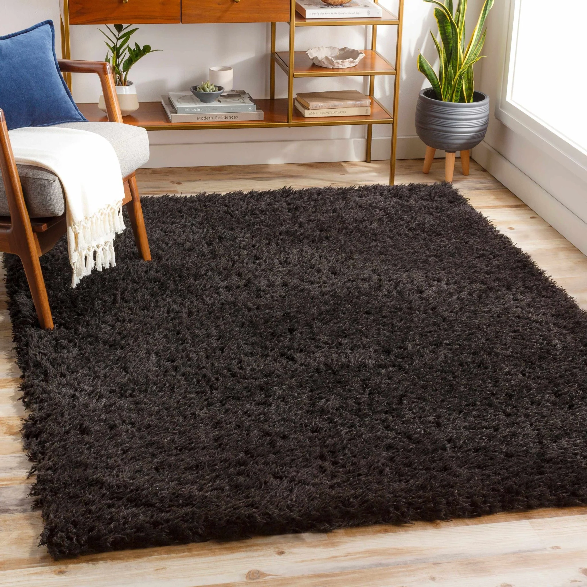 Modern Solid Charcoal Moroccan Style Plush Pile Area Rug - Image 2