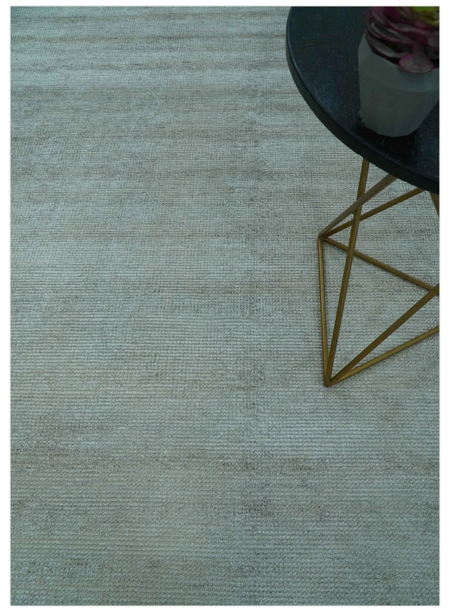 Modern Solid Design Silver Hand Knotted 9x12 Wool Area Rug - Image 3
