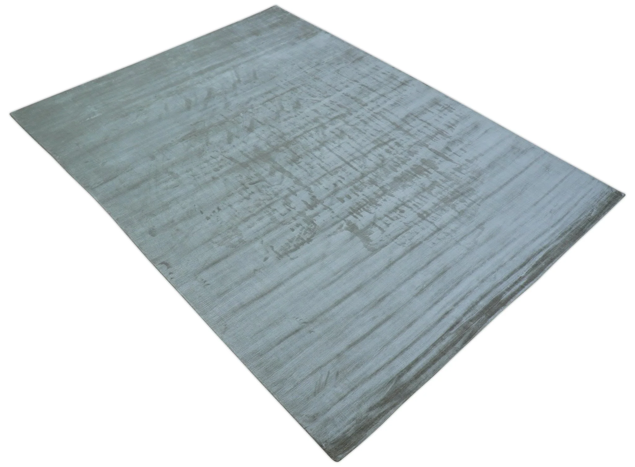 Modern Solid Design Blue And Gray Hand Loom 9x12 Art Silk Area Rug - Image 10