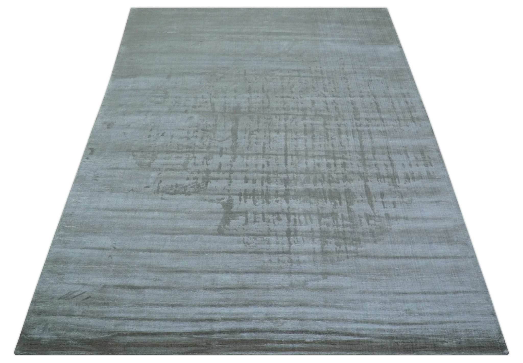 Modern Solid Design Blue And Gray Hand Loom 9x12 Art Silk Area Rug - Image 11