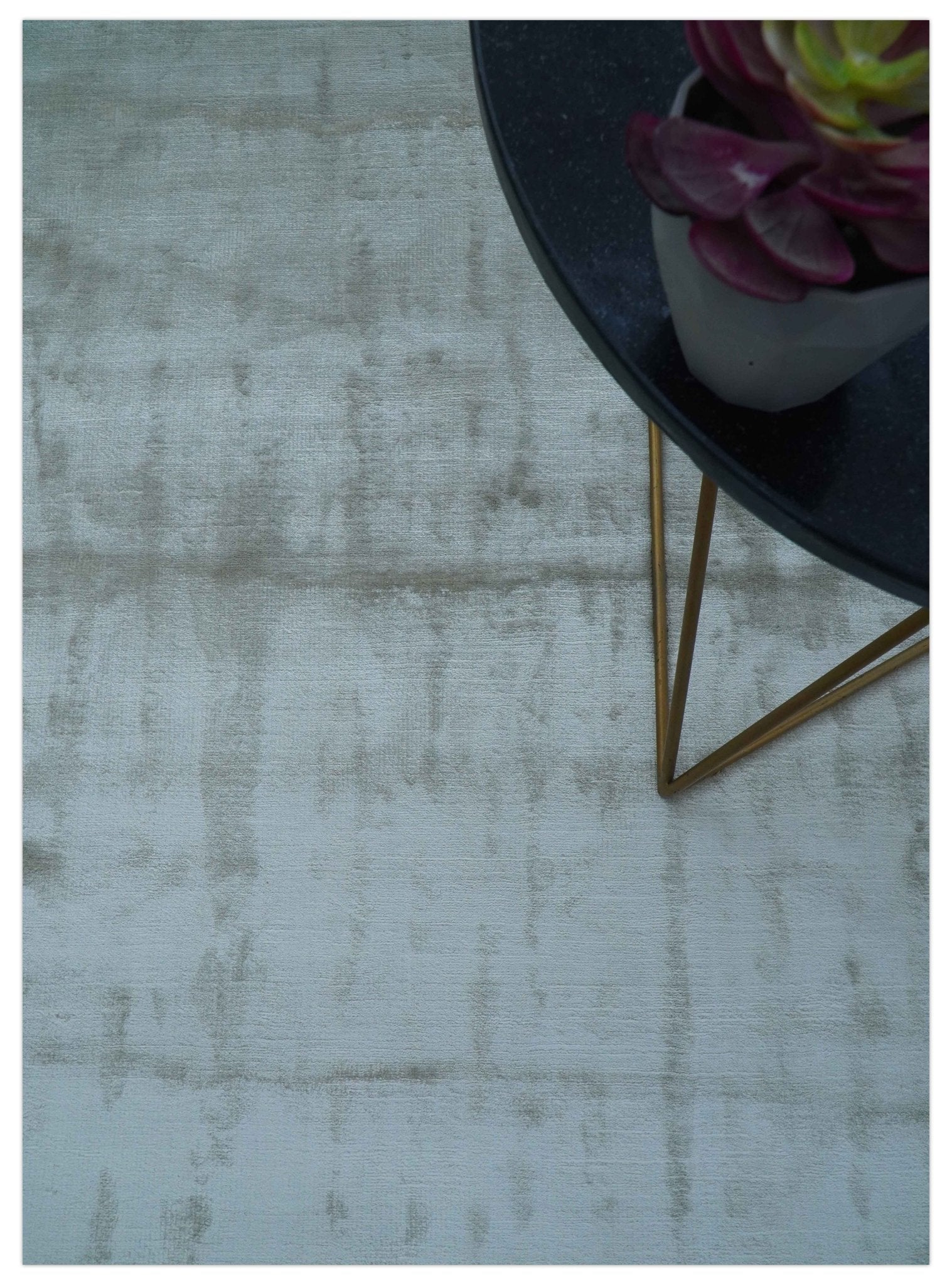 Modern Solid Design Blue And Gray Hand Loom 9x12 Art Silk Area Rug - Image 3