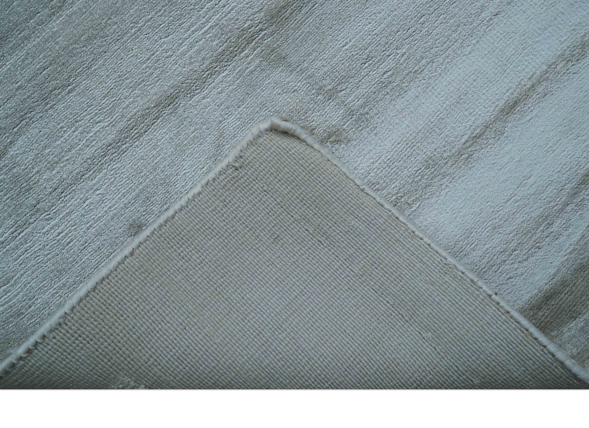 Modern Solid Design Blue And Gray Hand Loom 9x12 Art Silk Area Rug - Image 6