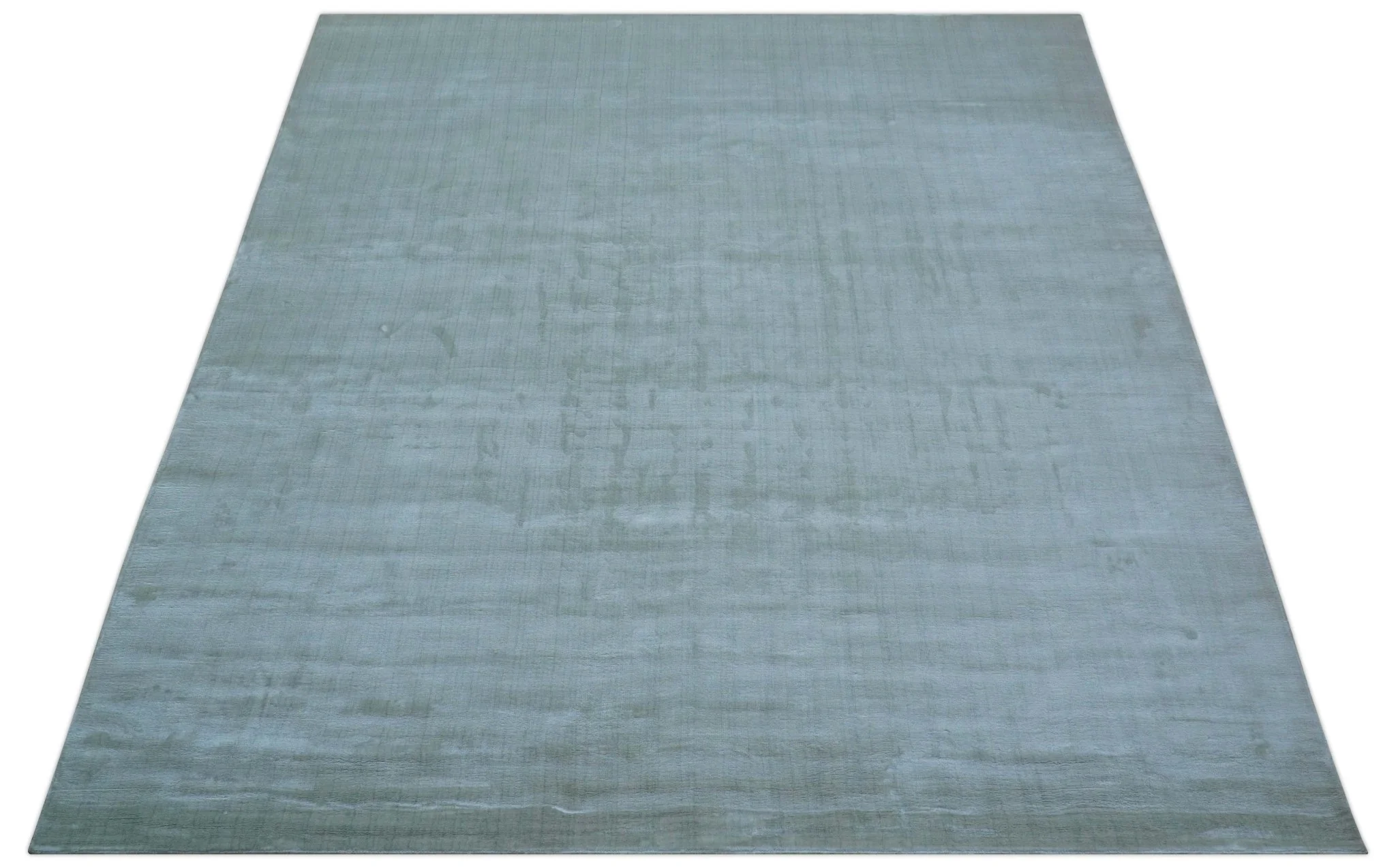 Modern Solid Design Blue Hand Loom 8.6x9 Art Silk Area Rug - Image 10