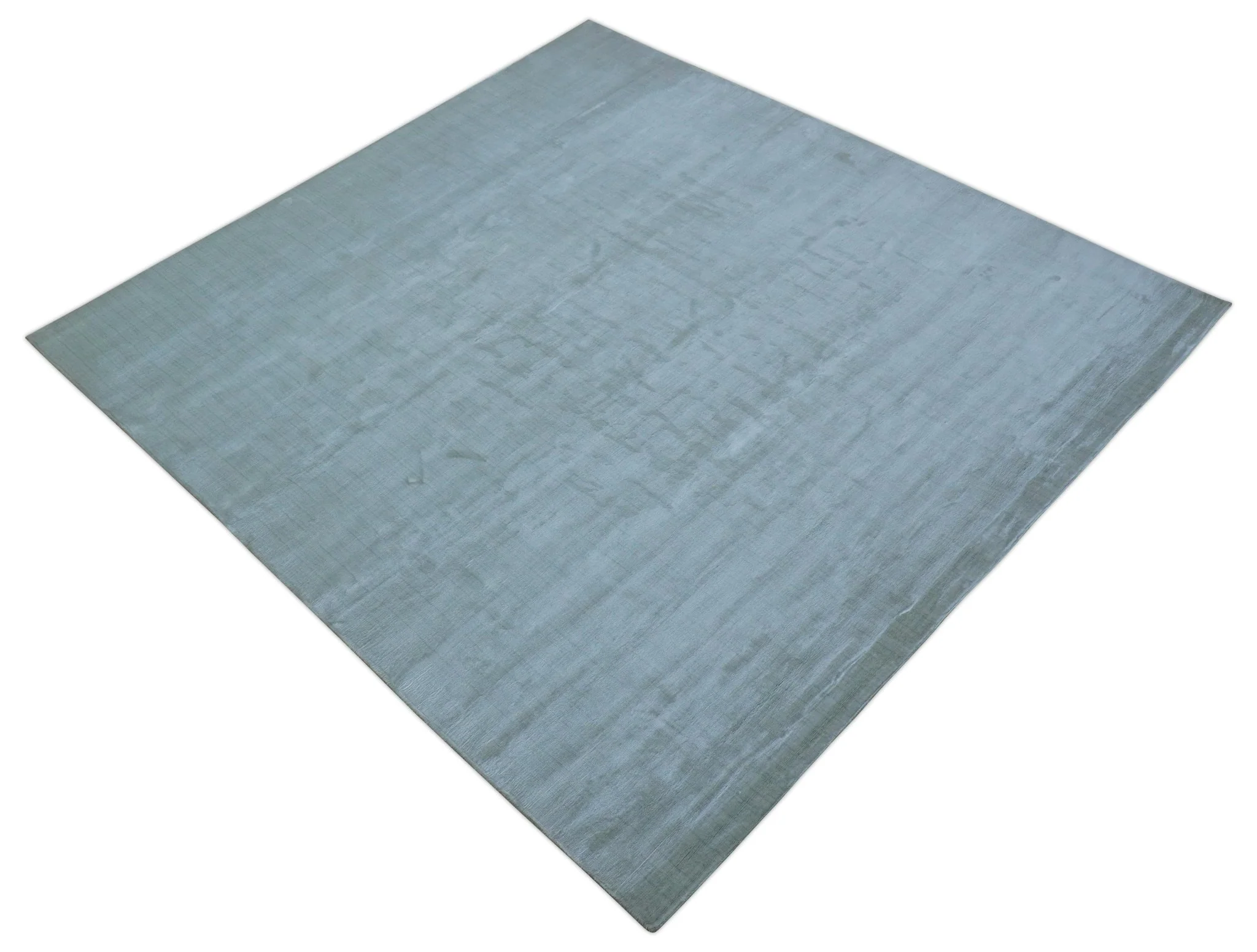 Modern Solid Design Blue Hand Loom 8.6x9 Art Silk Area Rug - Image 11