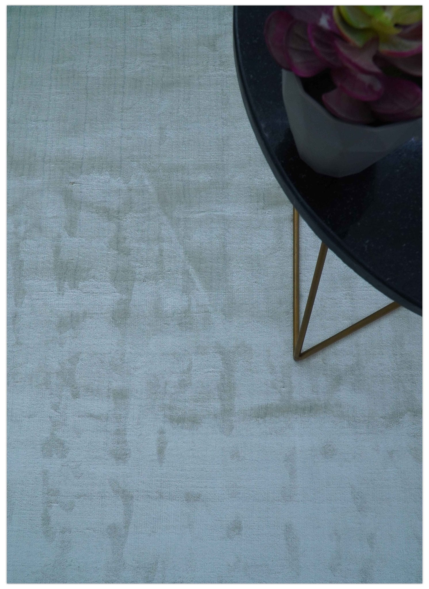 Modern Solid Design Blue Hand Loom 8.6x9 Art Silk Area Rug - Image 3