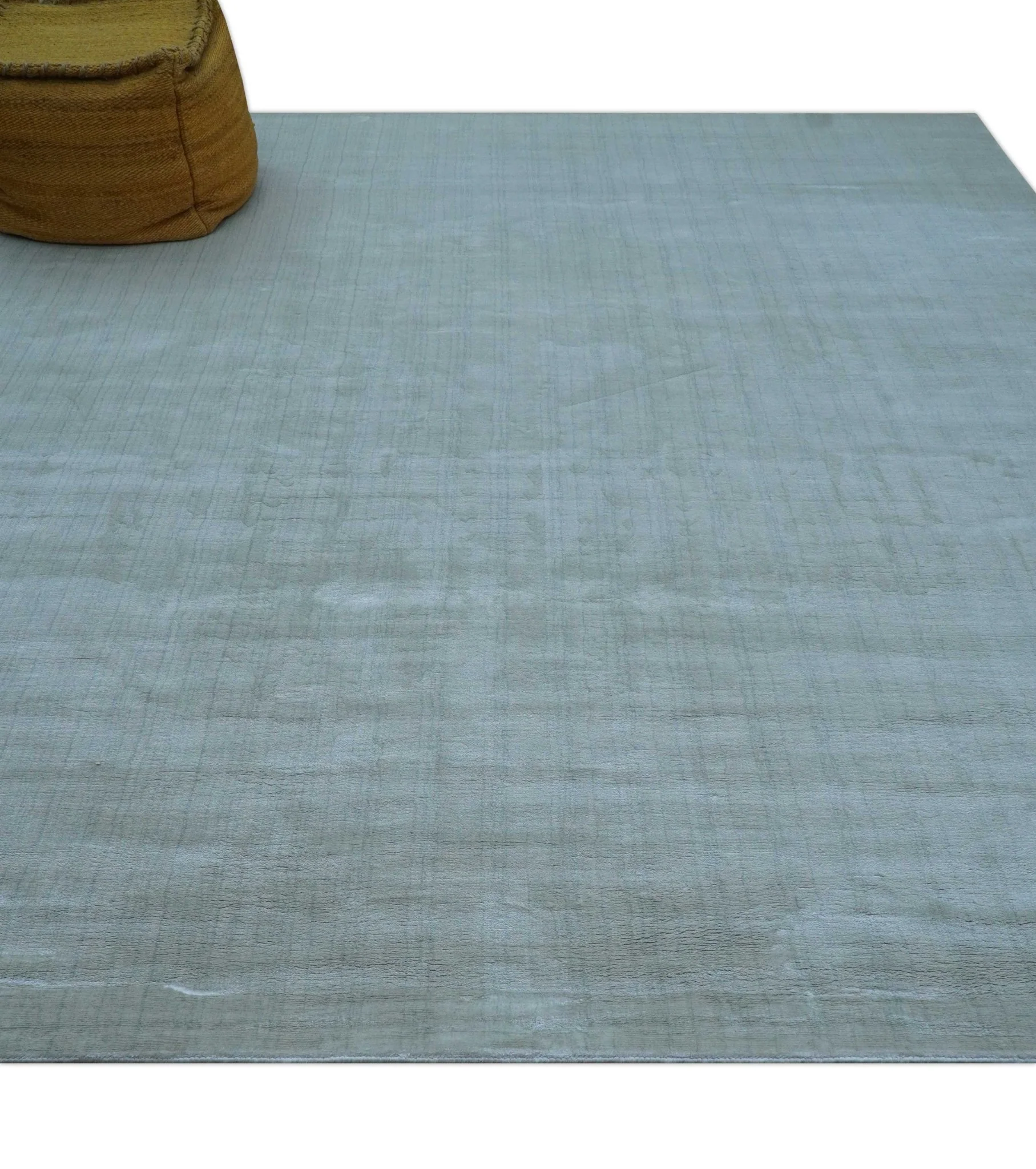 Modern Solid Design Blue Hand Loom 8.6x9 Art Silk Area Rug - Image 9