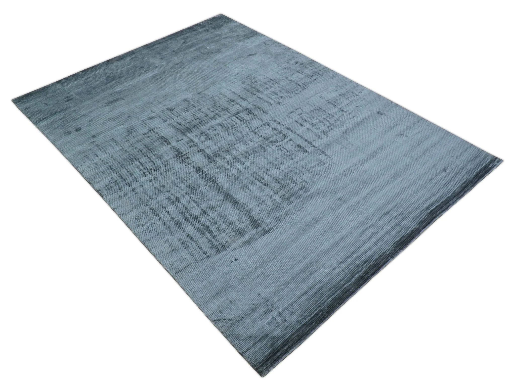 Modern Solid Design Blue Hand Loom 8.8x12 Art Silk Area Rug - Image 10
