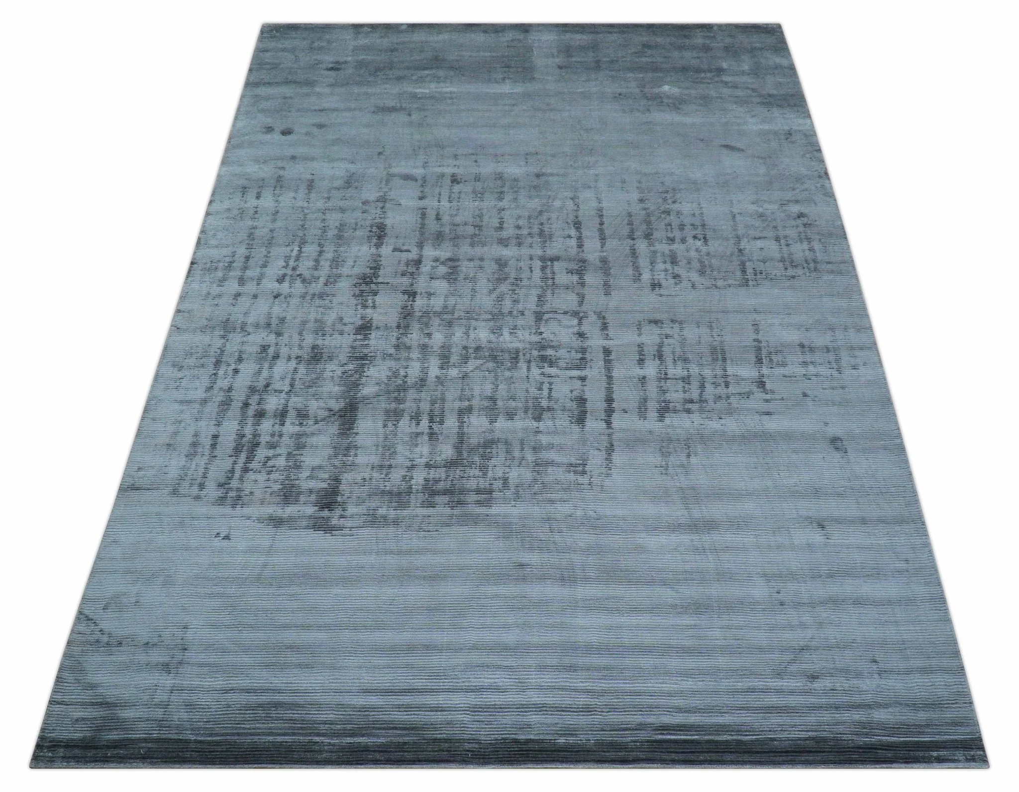 Modern Solid Design Blue Hand Loom 8.8x12 Art Silk Area Rug - Image 11