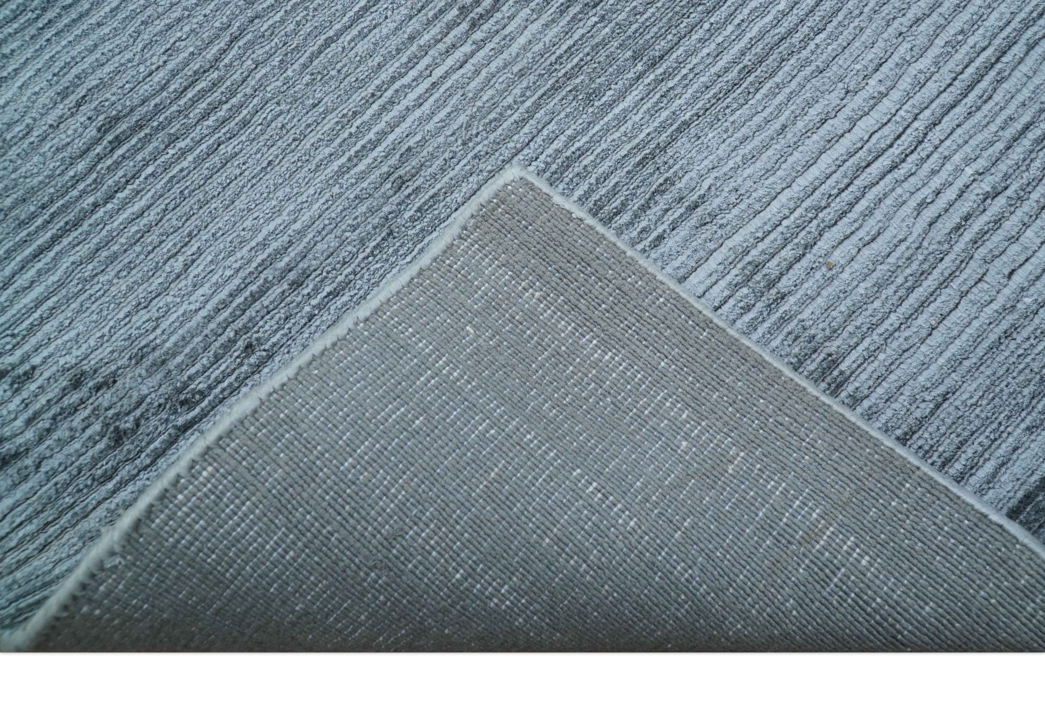 Modern Solid Design Blue Hand Loom 8.8x12 Art Silk Area Rug - Image 8