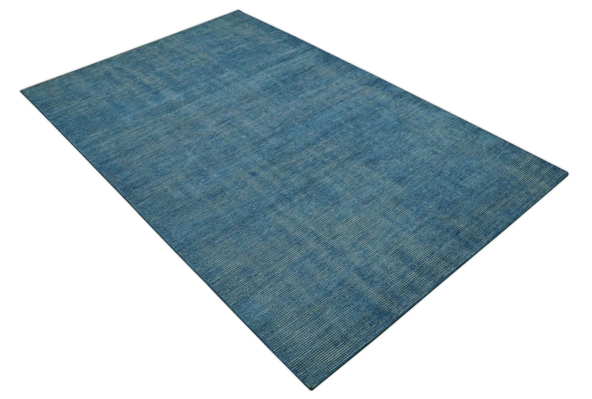 Modern Solid Design Gray And Blue 5x8 Hand Knotted Wool Area Rug - Image 11