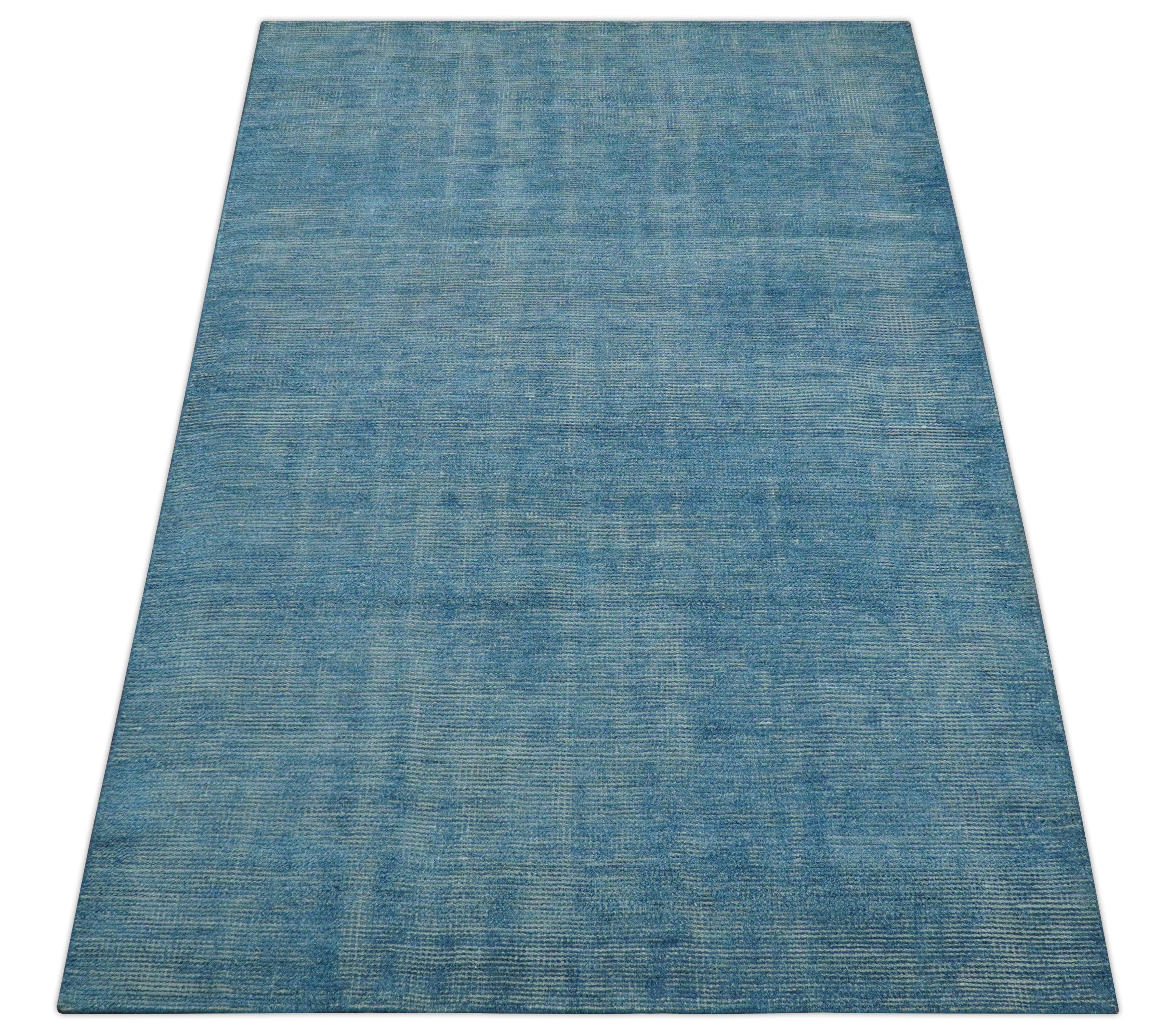 Modern Solid Design Gray And Blue 5x8 Hand Knotted Wool Area Rug - Image 12