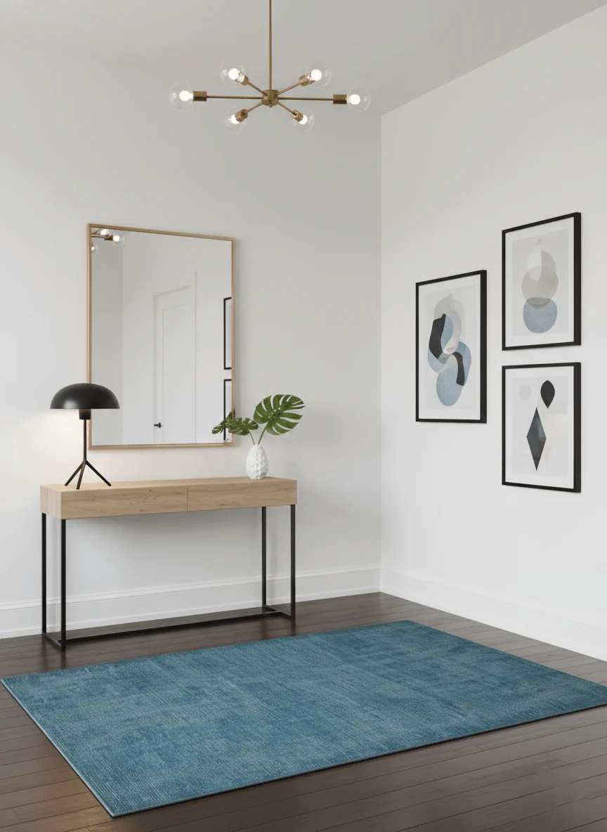 Modern Solid Design Gray And Blue 5x8 Hand Knotted Wool Area Rug - Image 2