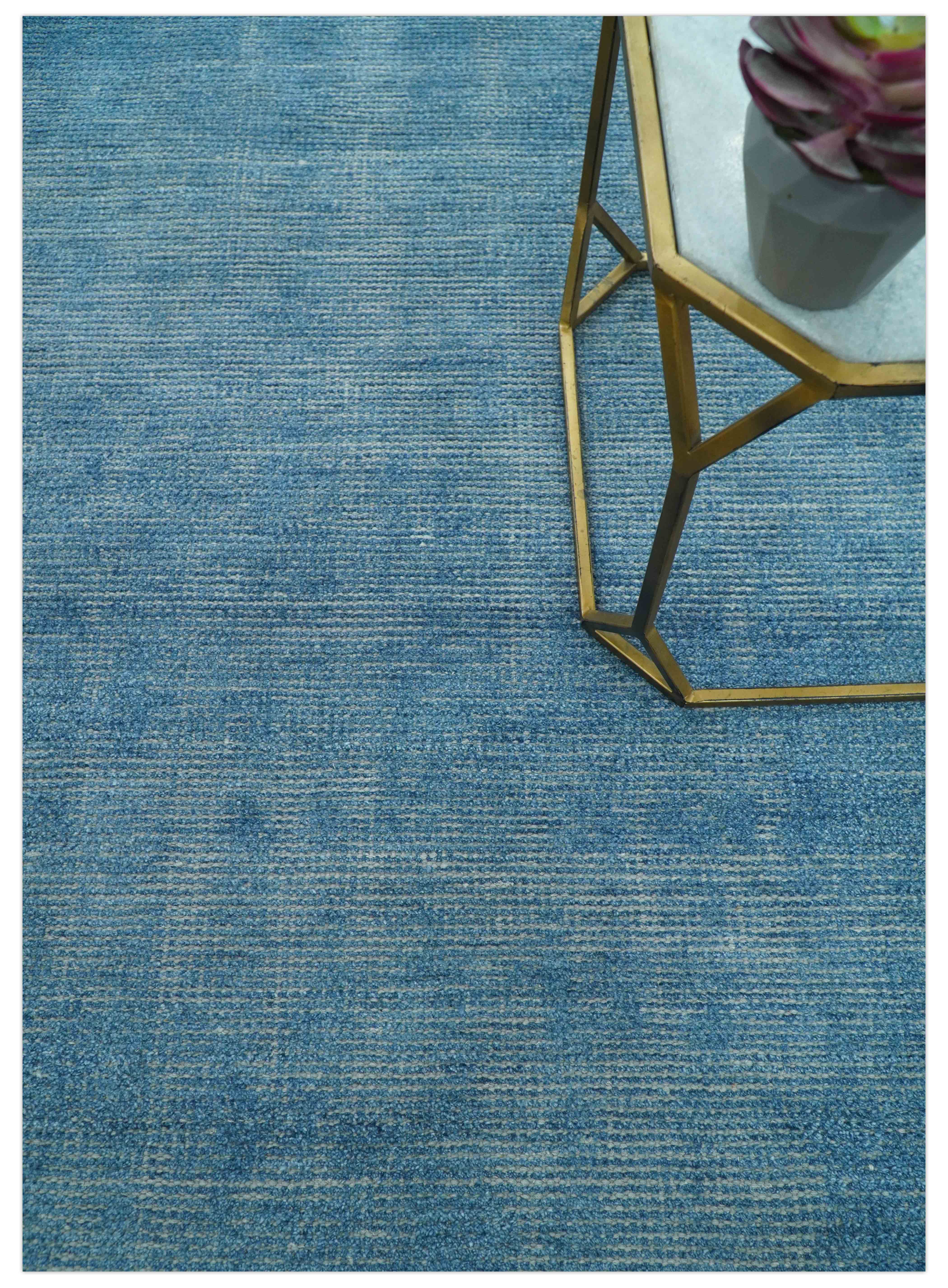 Modern Solid Design Gray And Blue 5x8 Hand Knotted Wool Area Rug - Image 3