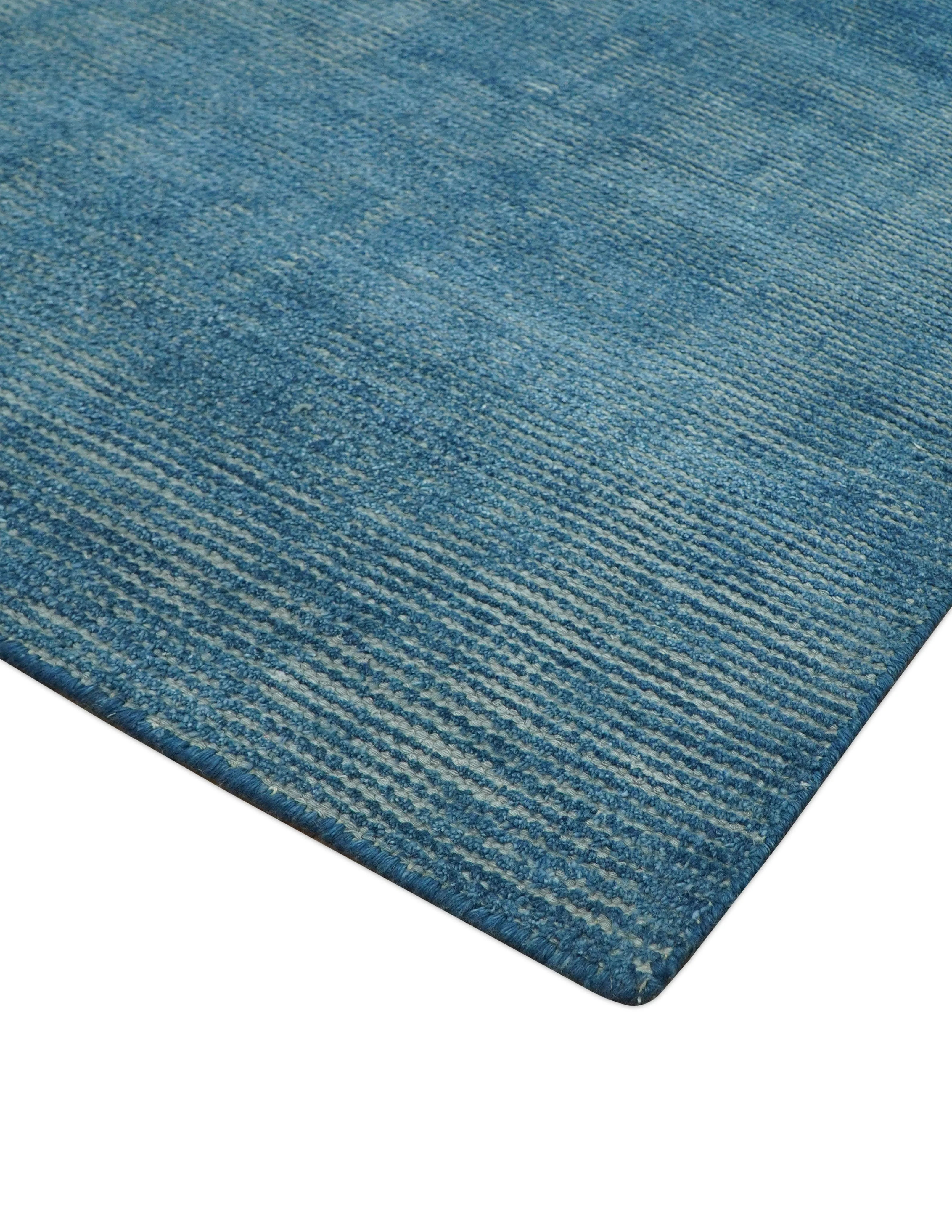 Modern Solid Design Gray And Blue 5x8 Hand Knotted Wool Area Rug - Image 8