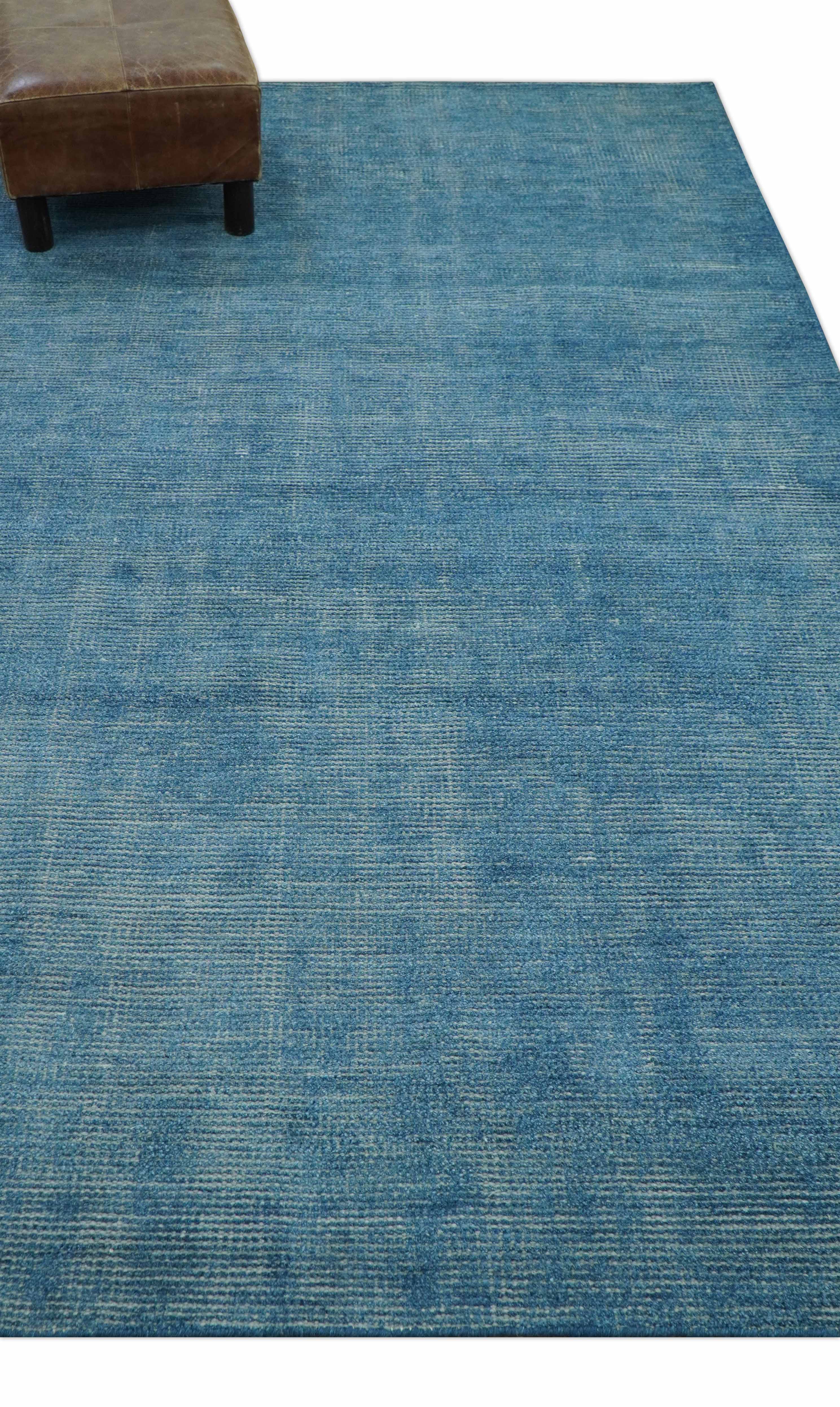 Modern Solid Design Gray And Blue 5x8 Hand Knotted Wool Area Rug - Image 9