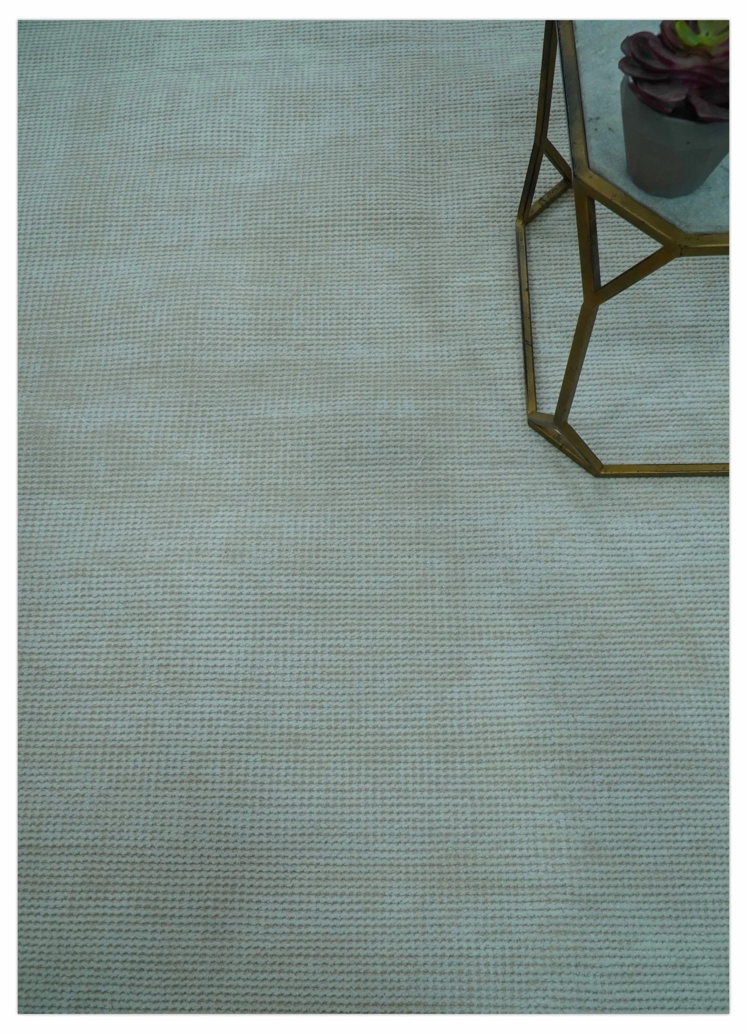 Modern Solid Design Ivory 5x8 Hand Woven Wool Area Rug - Image 3