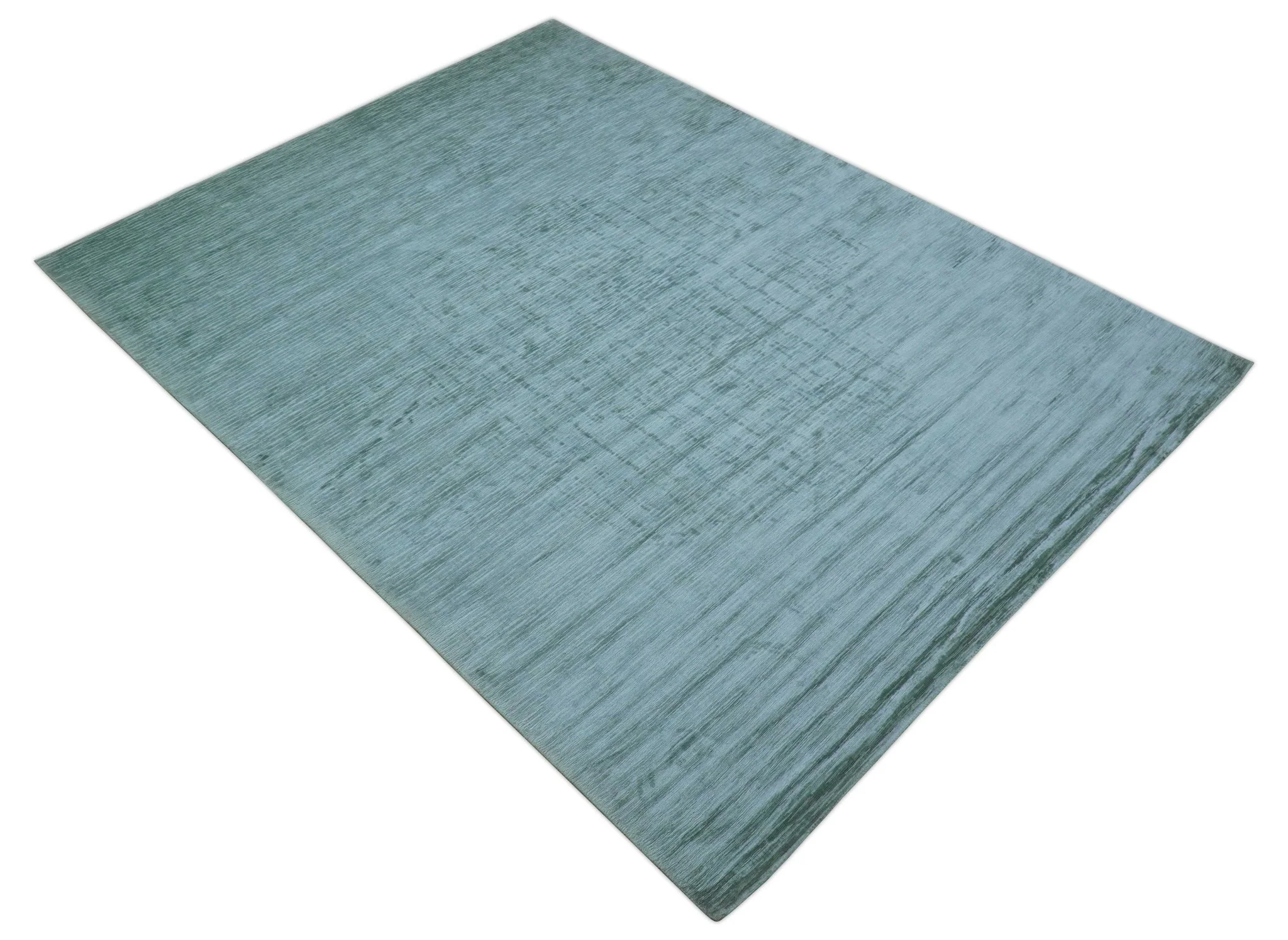 Modern Solid Design Teal Hand Loom 8x11 Art Silk Area Rug - Image 10