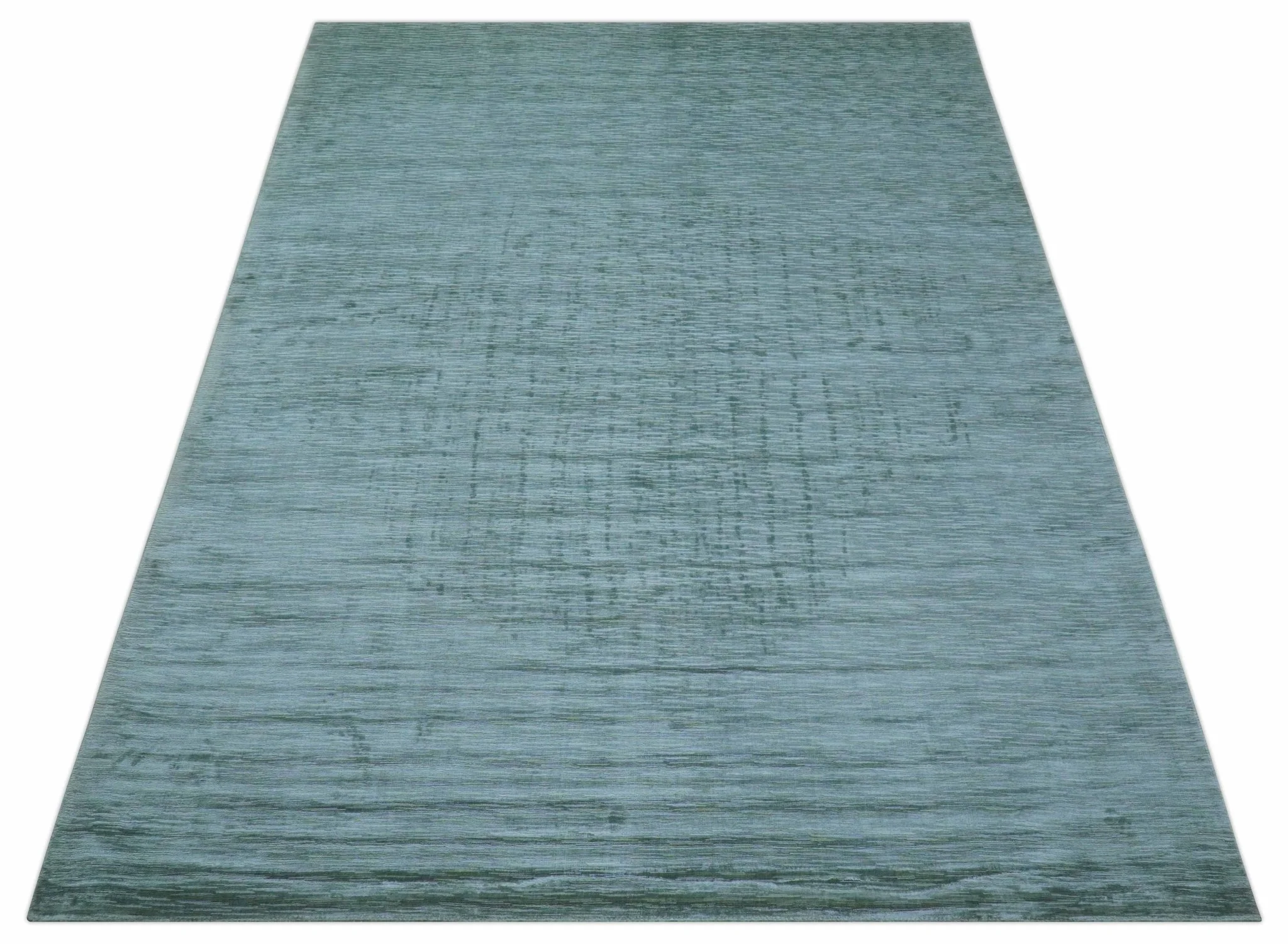 Modern Solid Design Teal Hand Loom 8x11 Art Silk Area Rug - Image 11