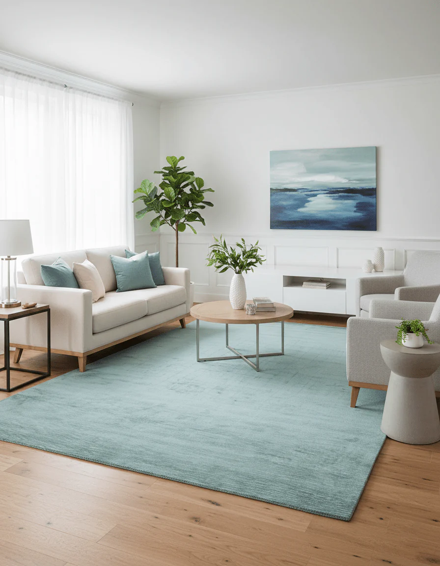 Modern Solid Design Teal Hand Loom 8x11 Art Silk Area Rug - Image 2