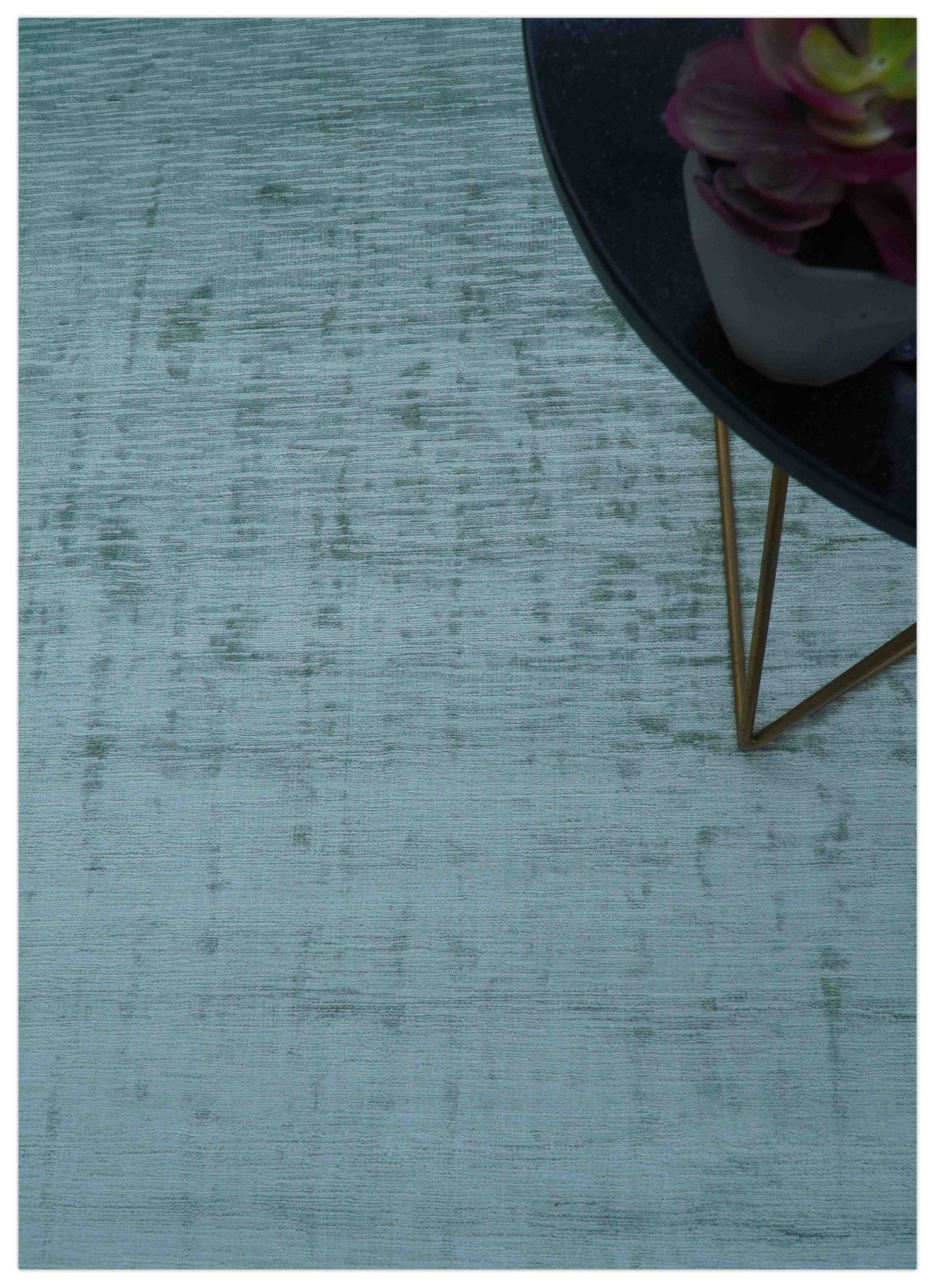 Modern Solid Design Teal Hand Loom 8x11 Art Silk Area Rug - Image 3